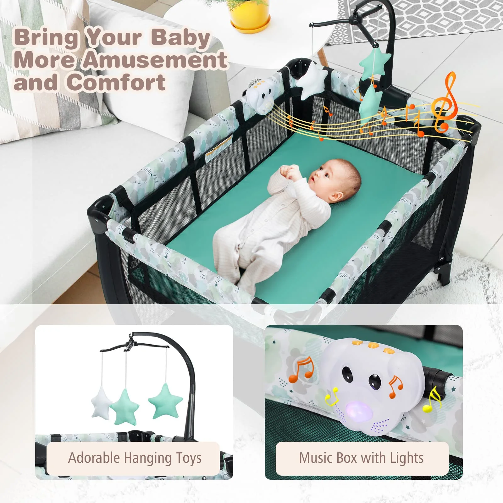 BABY JOY 3-in-1 Portable Baby Bassinets, Folding Travel Cot for Infant Toddler - Image 4