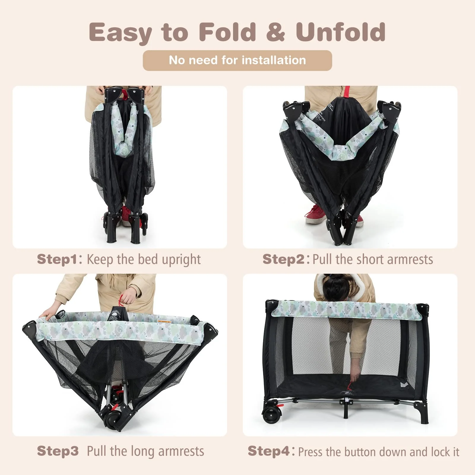BABY JOY 3-in-1 Portable Baby Bassinets, Folding Travel Cot for Infant Toddler - Image 5