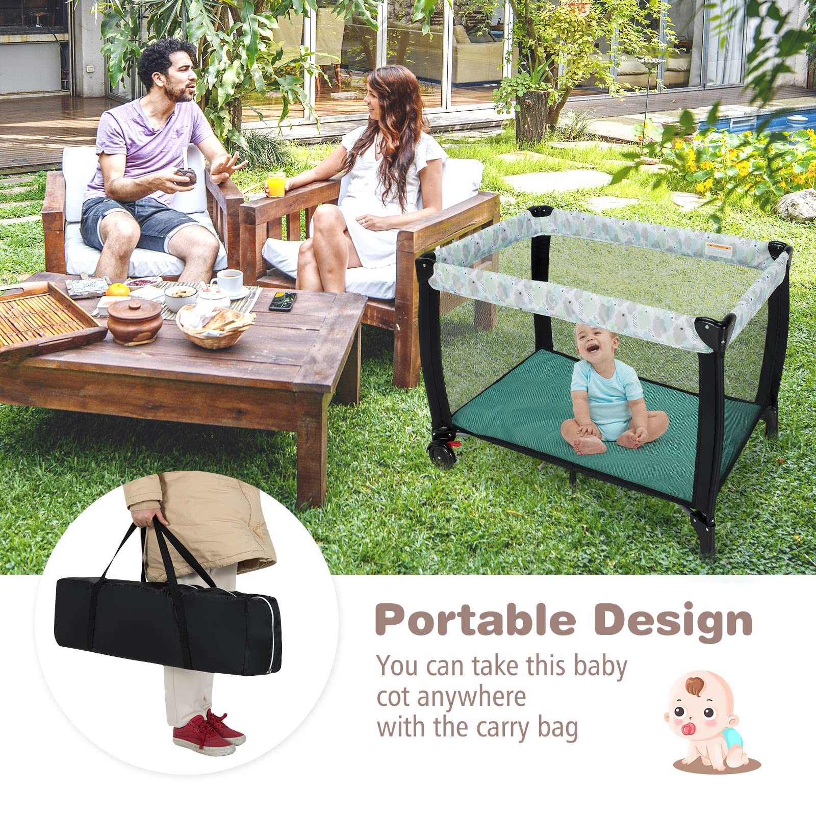 BABY JOY 3-in-1 Portable Baby Bassinets, Folding Travel Cot for Infant Toddler - Image 6