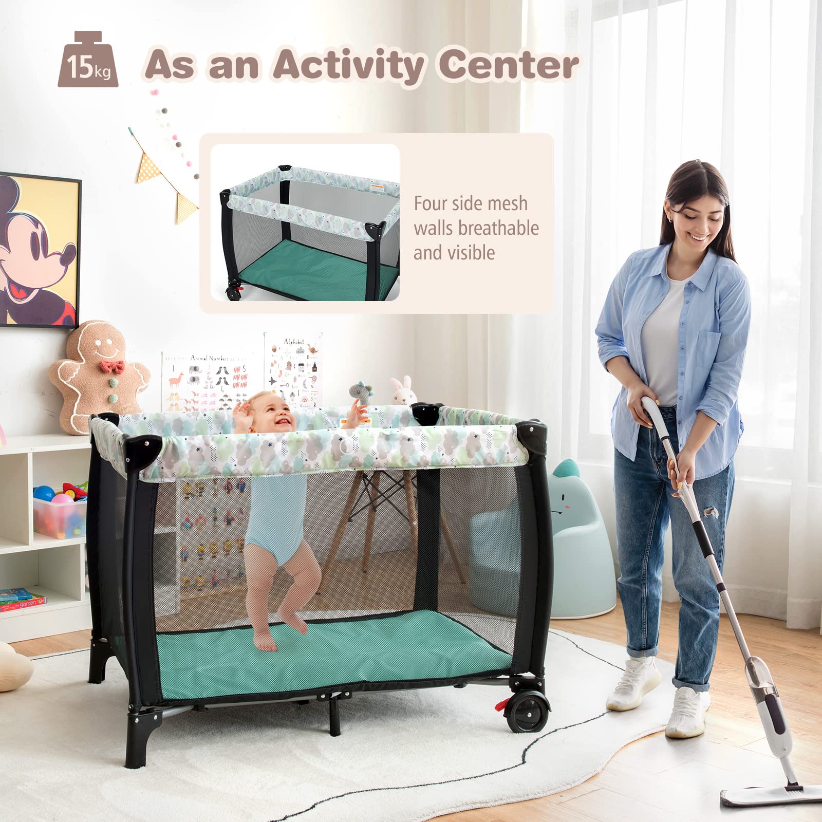 BABY JOY 3-in-1 Portable Baby Bassinets, Folding Travel Cot for Infant Toddler - Image 9