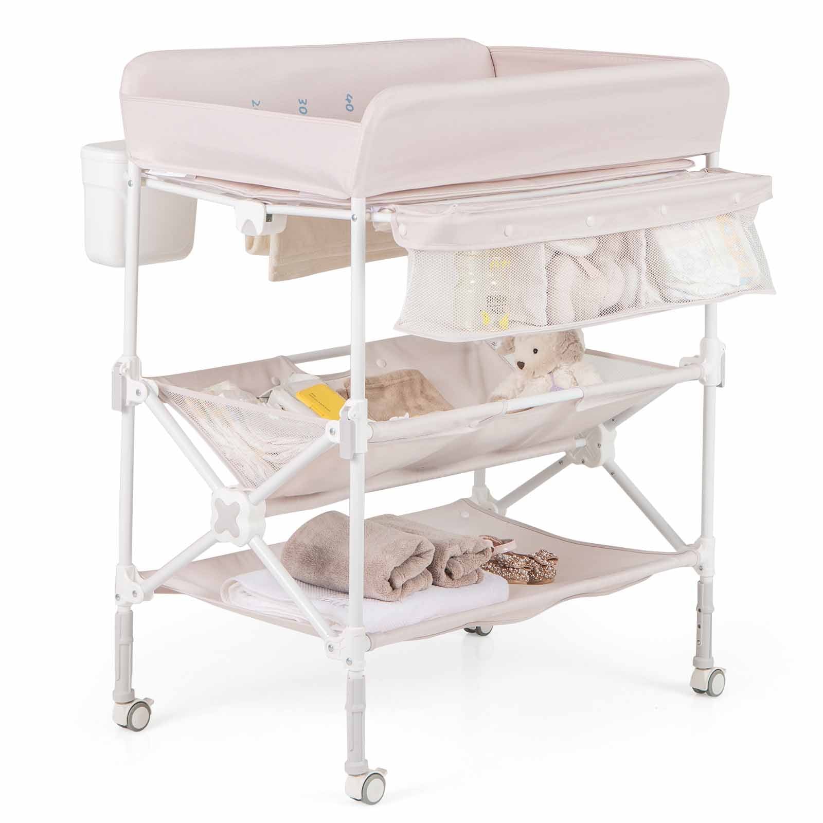 BABY JOY Portable Baby Changing Table w/ Wheels, Foldable Waterproof Diaper Changing Station w/ Adjustable Height - Image 10