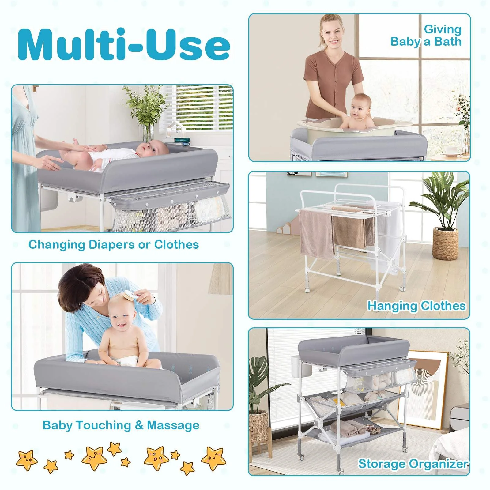 BABY JOY Portable Baby Changing Table w/ Wheels, Foldable Waterproof Diaper Changing Station w/ Adjustable Height - Image 3