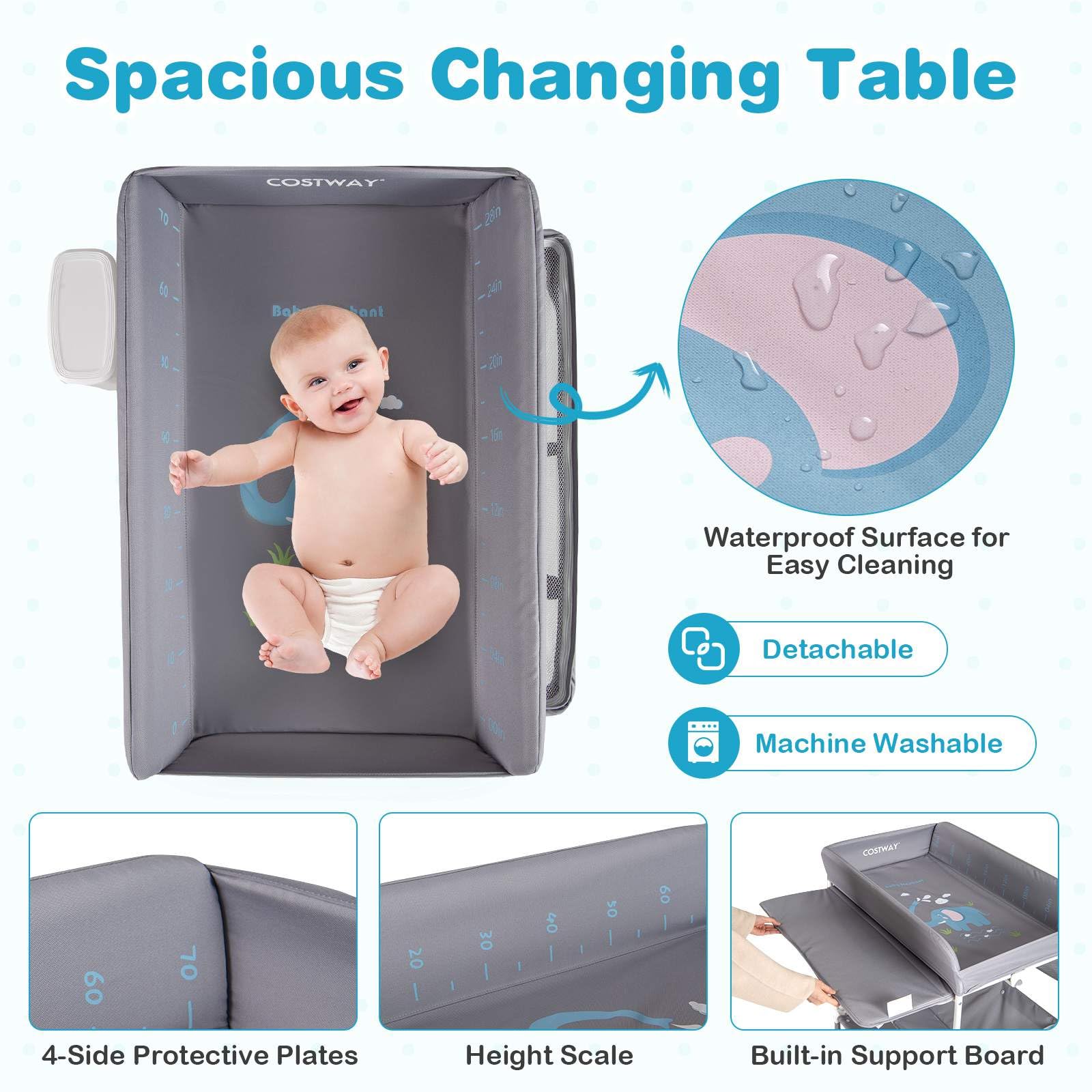BABY JOY Portable Baby Changing Table w/ Wheels, Foldable Waterproof Diaper Changing Station w/ Adjustable Height - Image 5