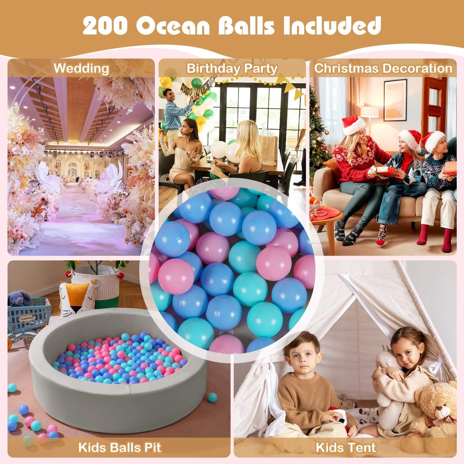 BABY JOY Round Foam Ball Pits, Ball Pits for Toddlers 105cm x 24cm w/Sponge Filling - Image 5
