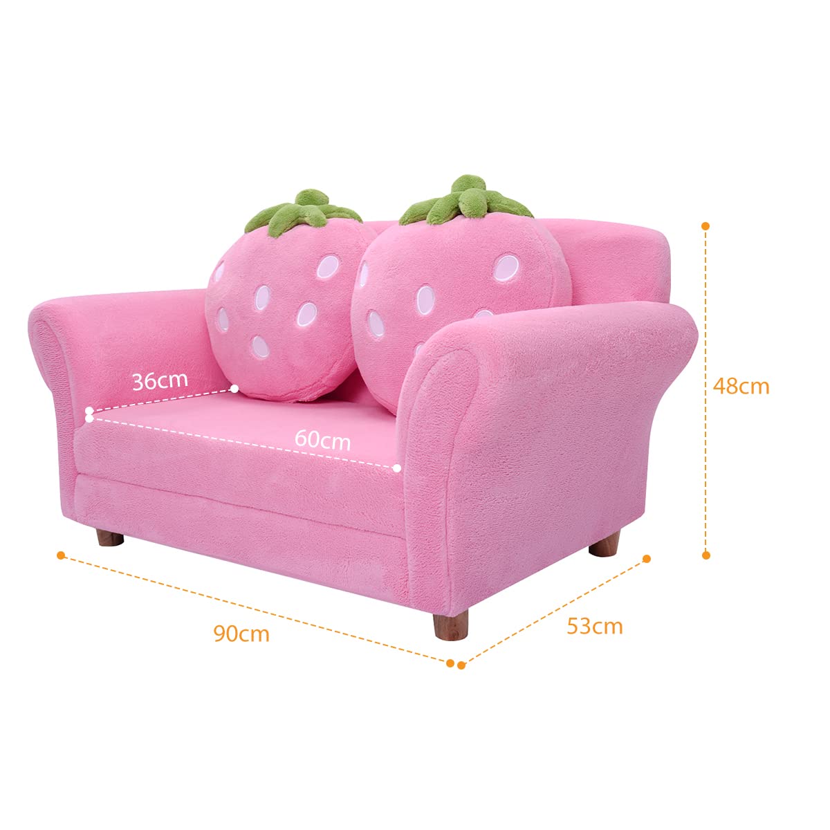 BABY JOY Toddler Couch with 2 Strawberry Pillows, Children Upholstered Loveseat Lounge Bed - Image 4