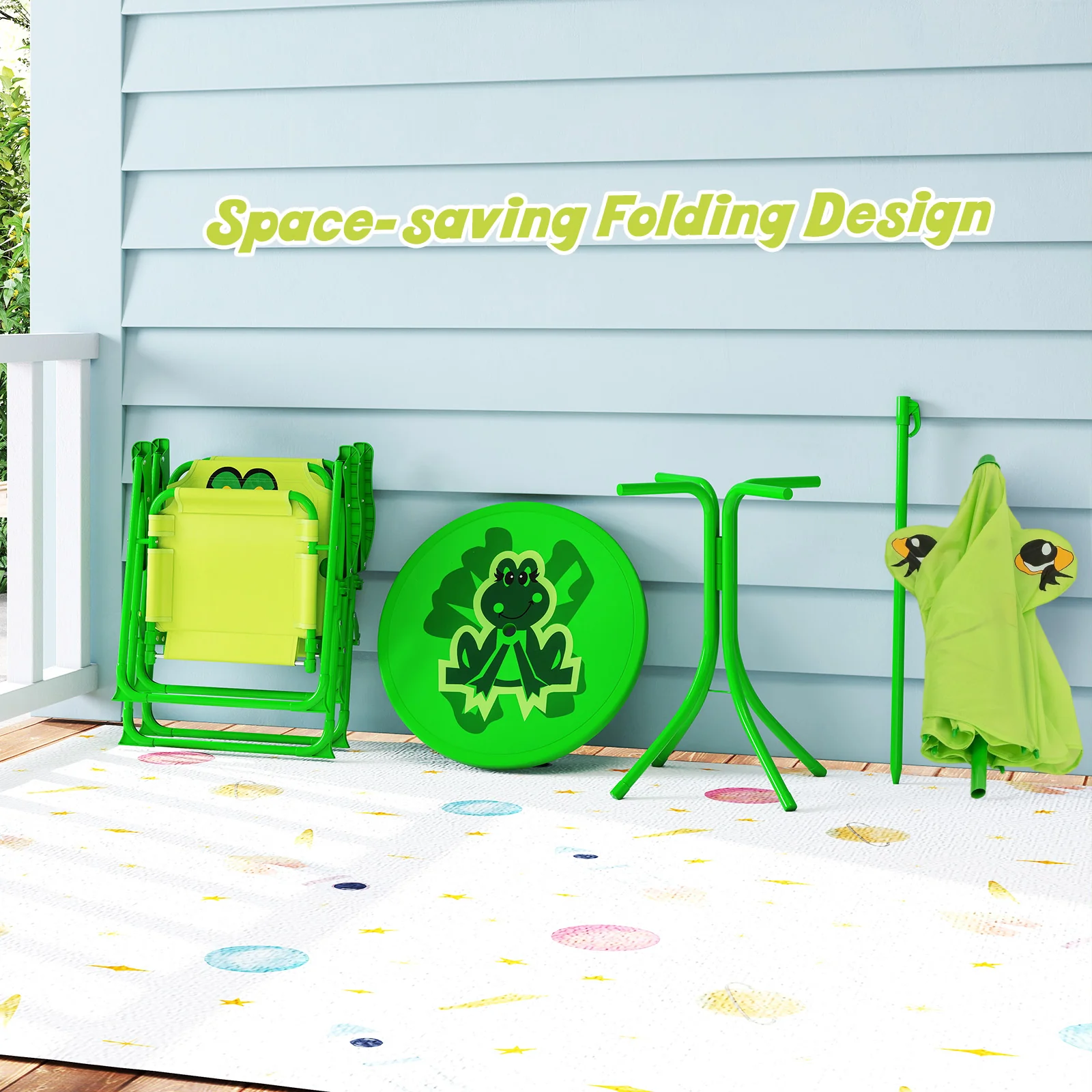 Baby Joy Toddler Outdoor Activity Table with 2 Folding Chairs & a Height Adjustable Umbrella - Image 3