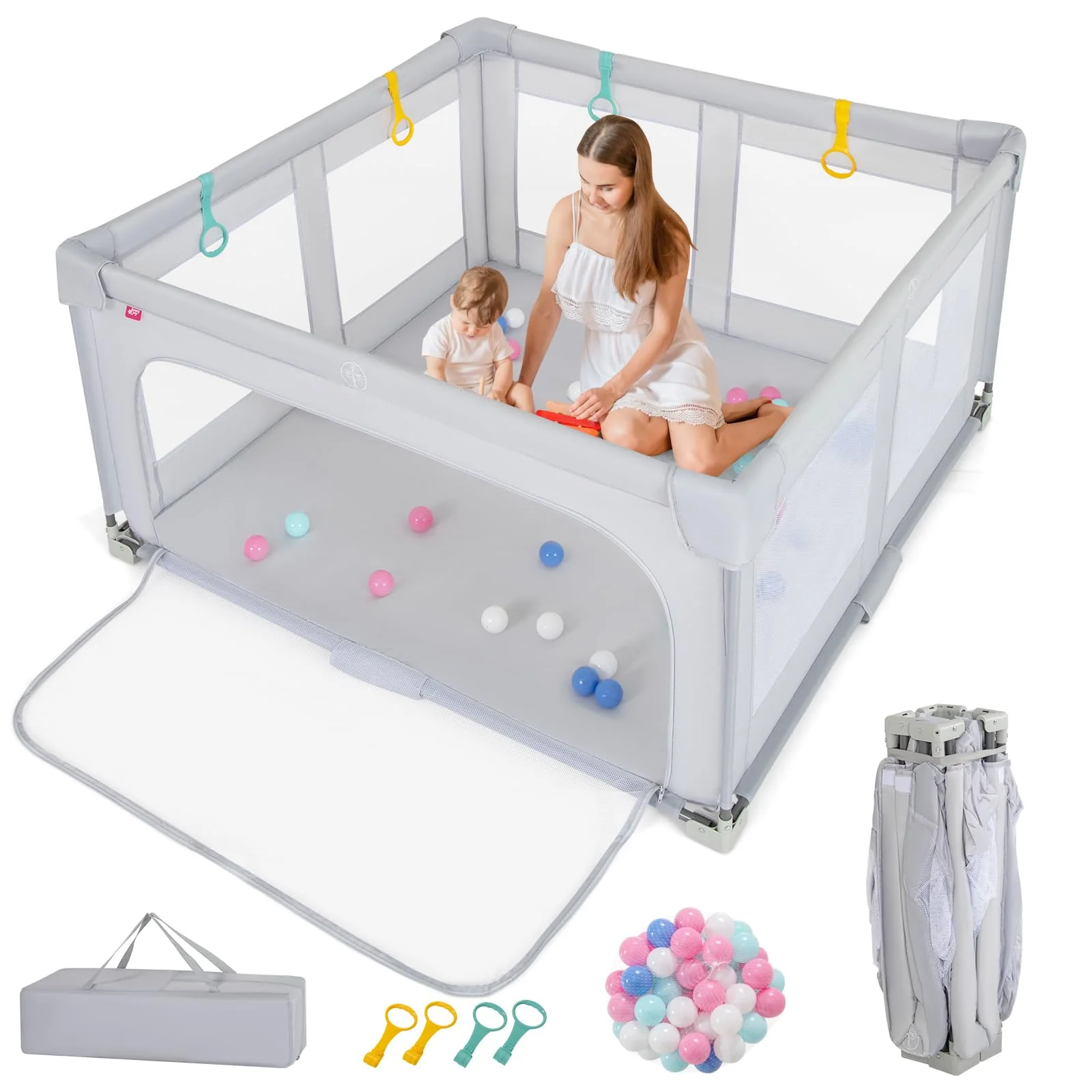 BABY JOY Baby Playpen, BPA-Free Foldable Toddlers Safety Fence Play Yard - Image 10
