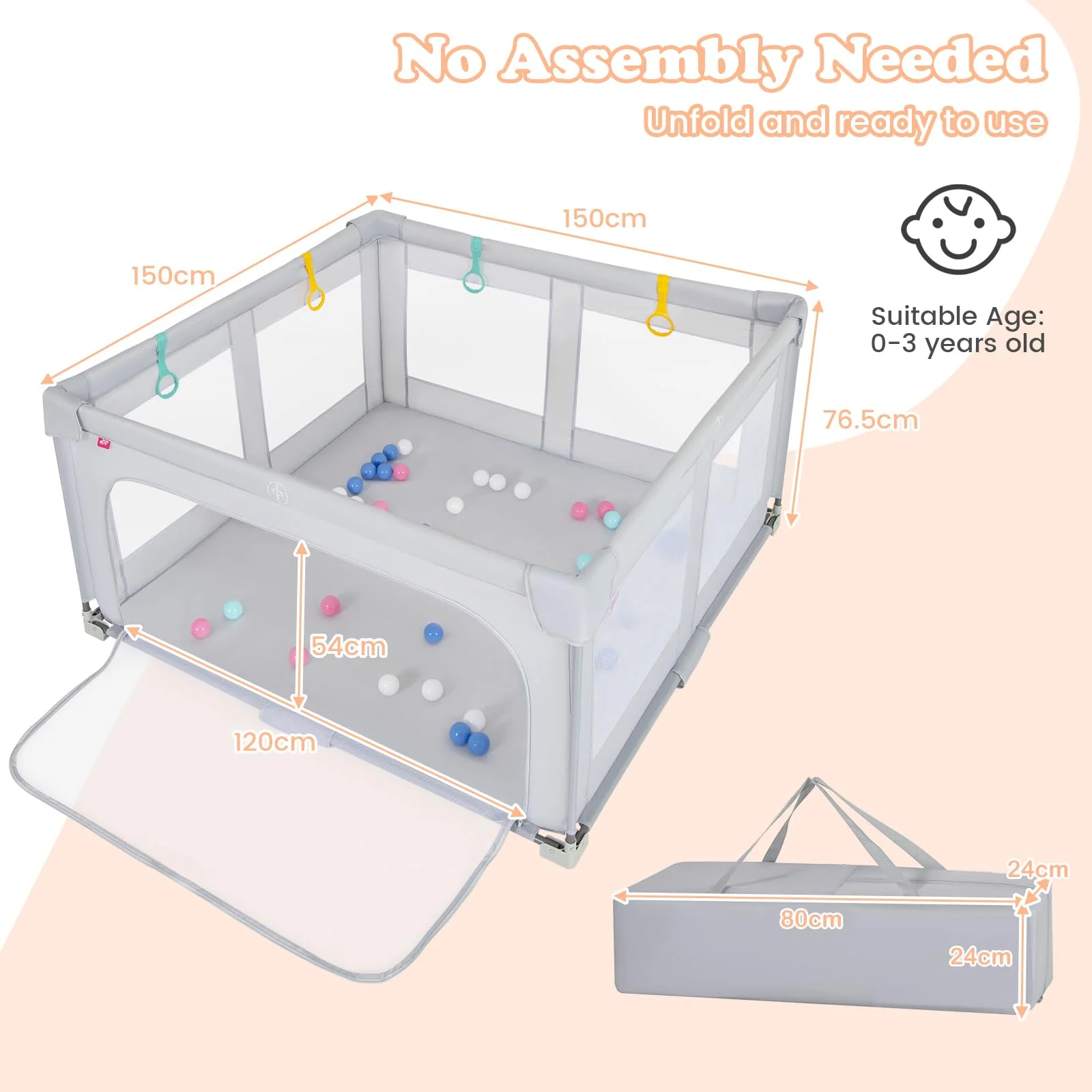 BABY JOY Baby Playpen, BPA-Free Foldable Toddlers Safety Fence Play Yard - Image 11