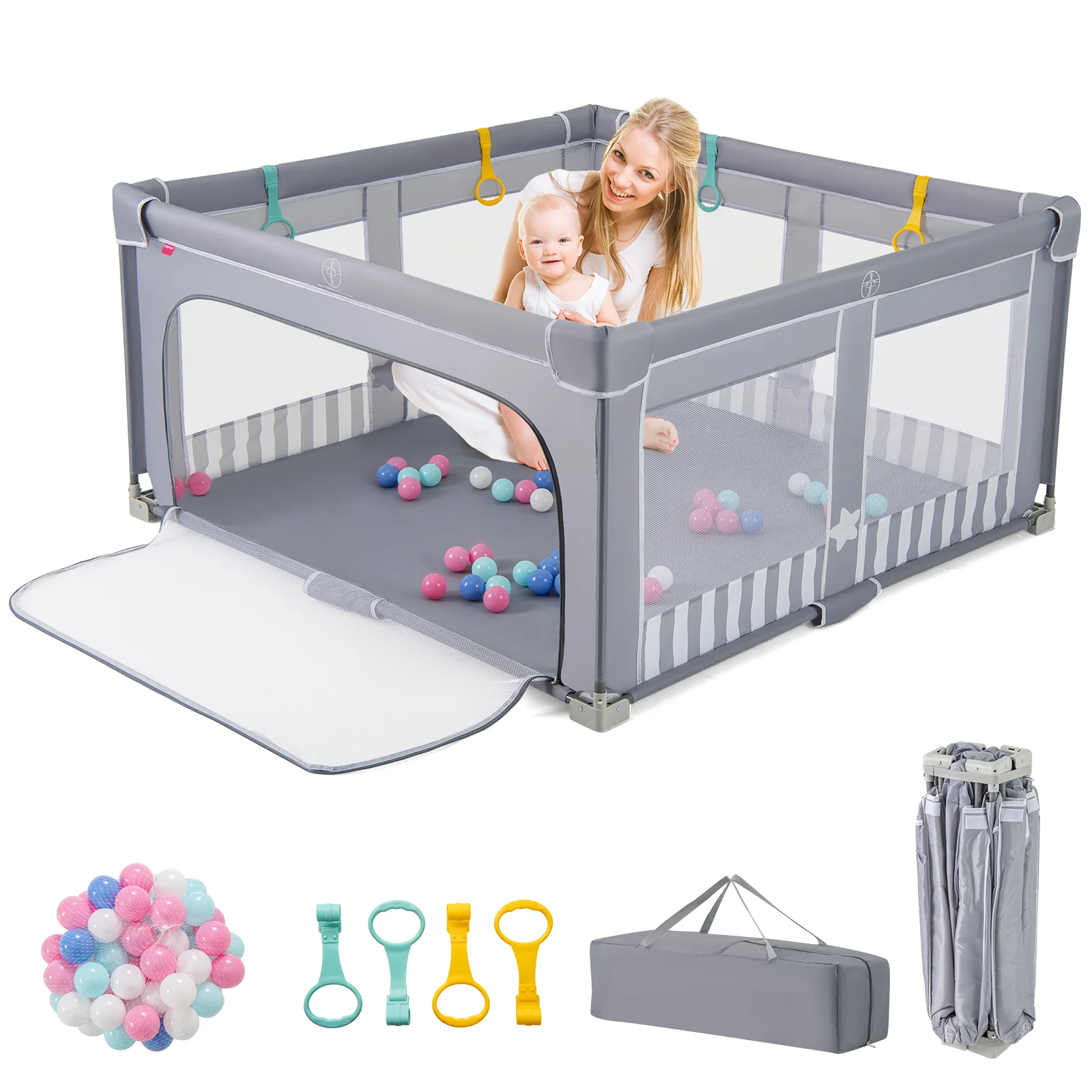BABY JOY Baby Playpen, BPA-Free Foldable Toddlers Safety Fence Play Yard - Image 12