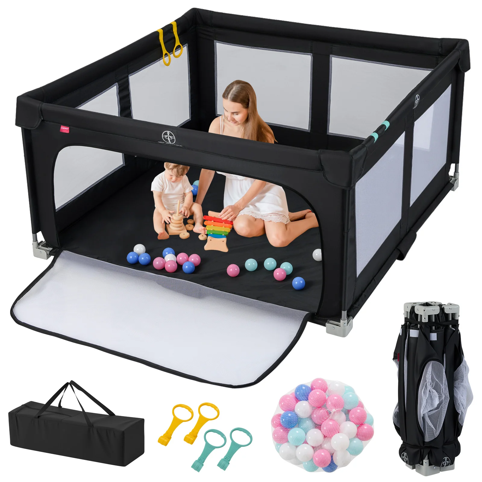 BABY JOY Baby Playpen, BPA-Free Foldable Toddlers Safety Fence Play Yard - Image 14