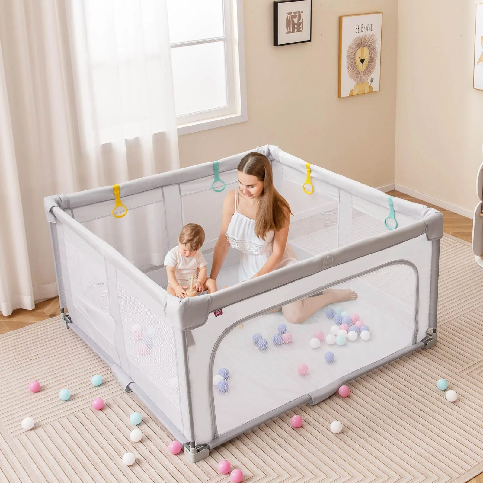 BABY JOY Baby Playpen, BPA-Free Foldable Toddlers Safety Fence Play Yard - Image 2
