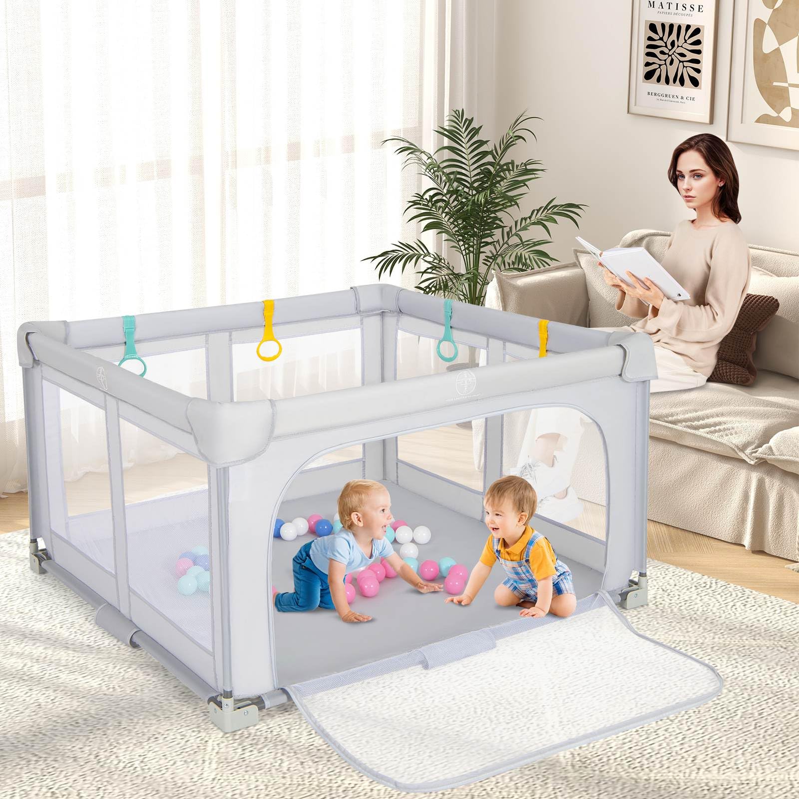 BABY JOY Baby Playpen, BPA-Free Foldable Toddlers Safety Fence Play Yard - Image 3