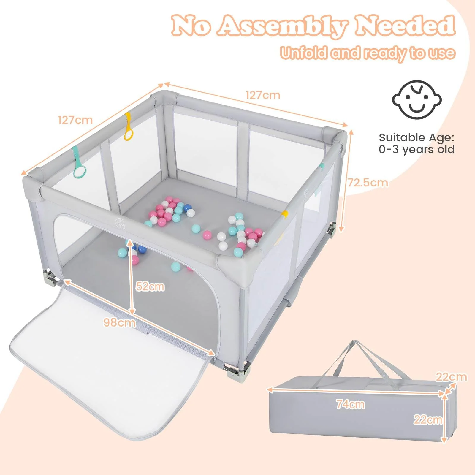 BABY JOY Baby Playpen, BPA-Free Foldable Toddlers Safety Fence Play Yard - Image 7