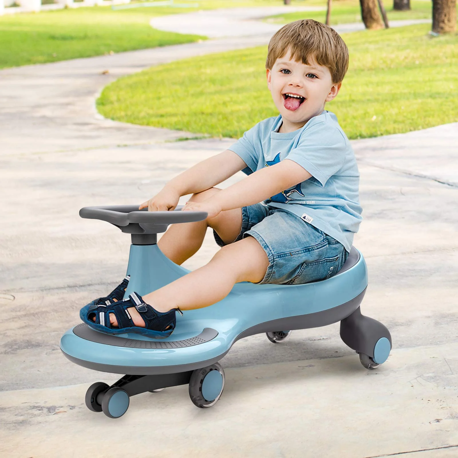 BABY JOY Wiggle Car for Kids, Swing Car with LED Flashing Wheels, No Batteries, Gears or Pedals - Image 3