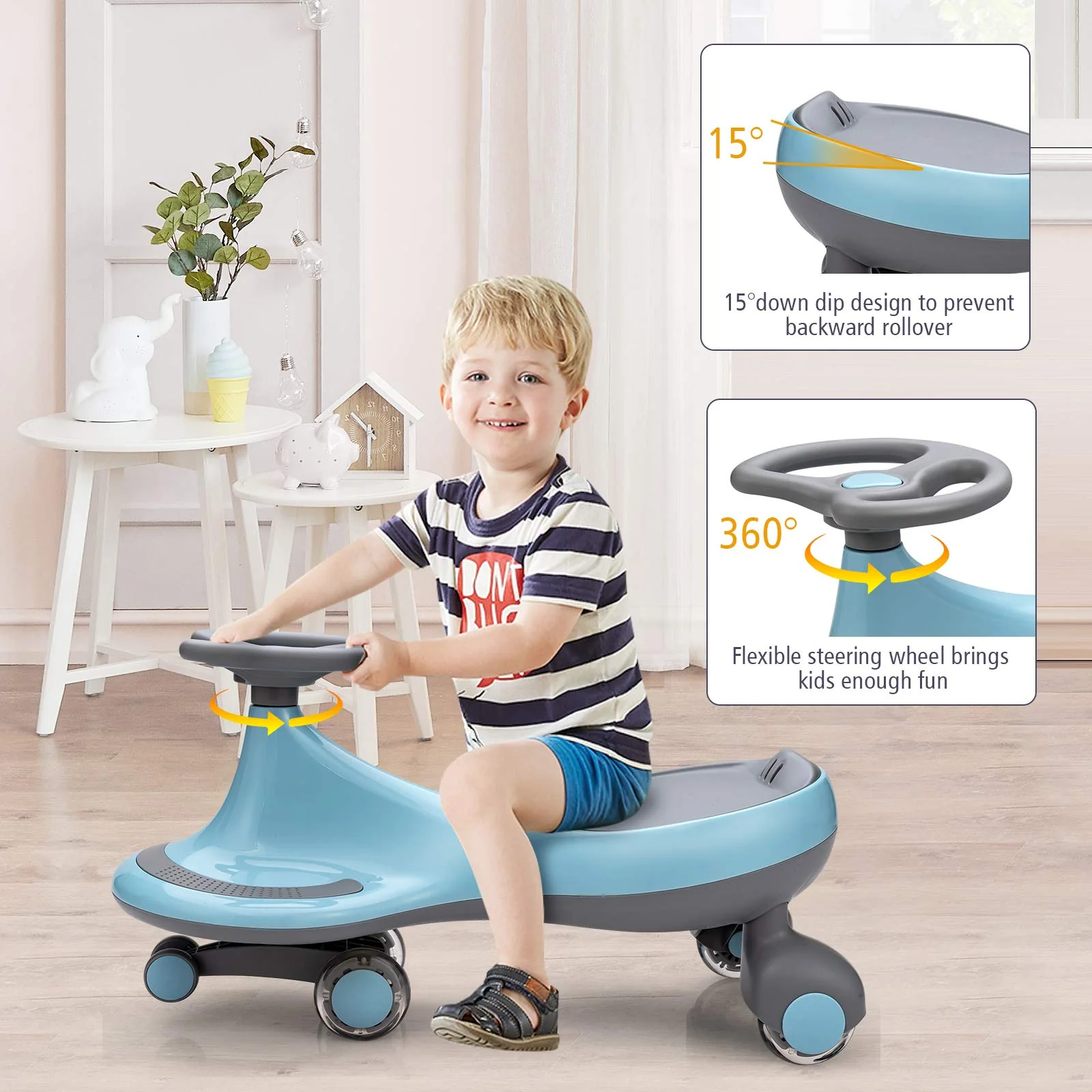 BABY JOY Wiggle Car for Kids, Swing Car with LED Flashing Wheels, No Batteries, Gears or Pedals - Image 6
