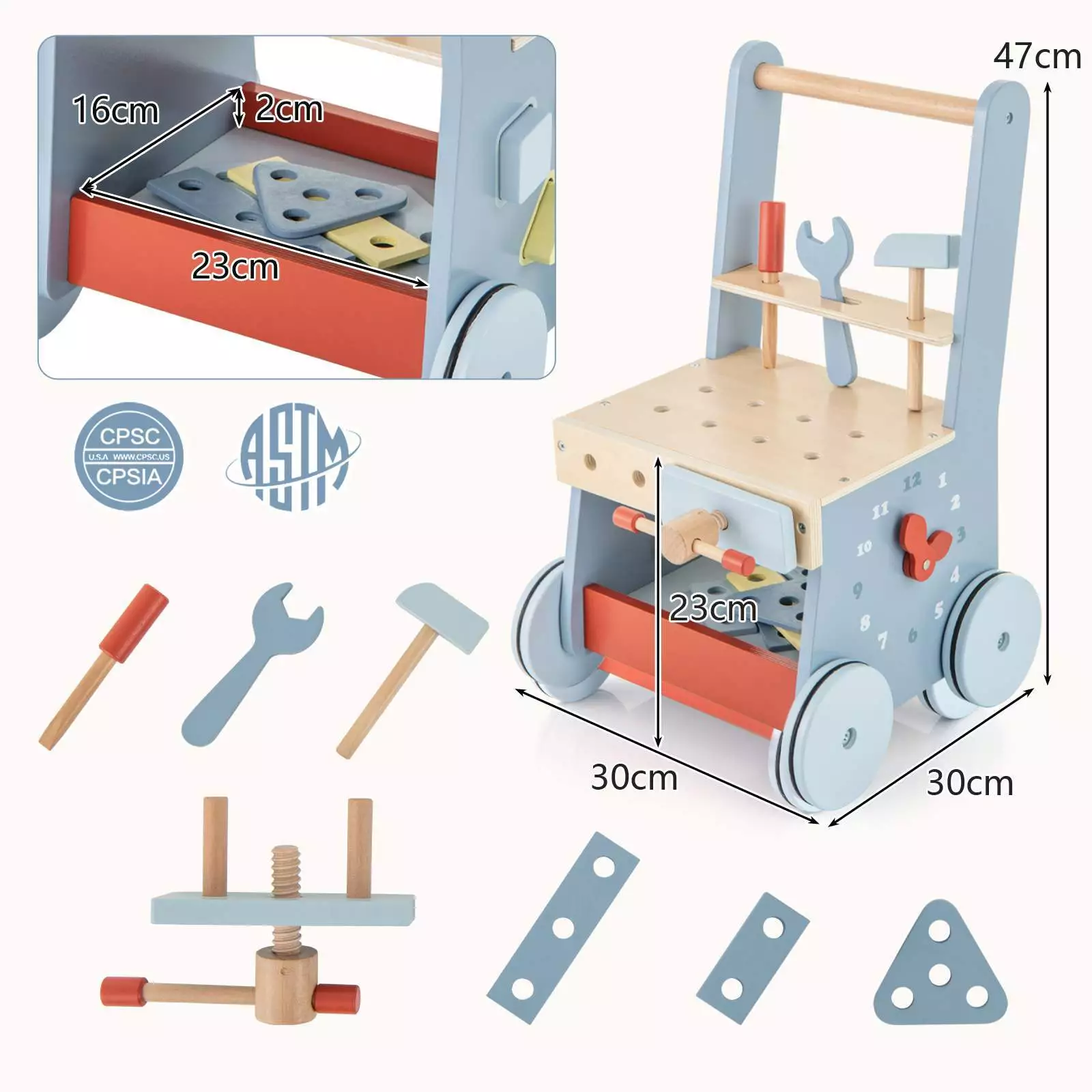 BABY JOY Wooden Baby Push Walker 2-in-1 Toddler Montessori Activity Walker - Image 3