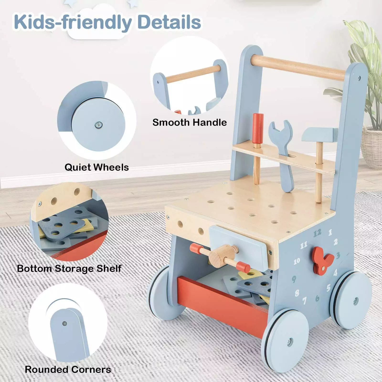 BABY JOY Wooden Baby Push Walker 2-in-1 Toddler Montessori Activity Walker - Image 4