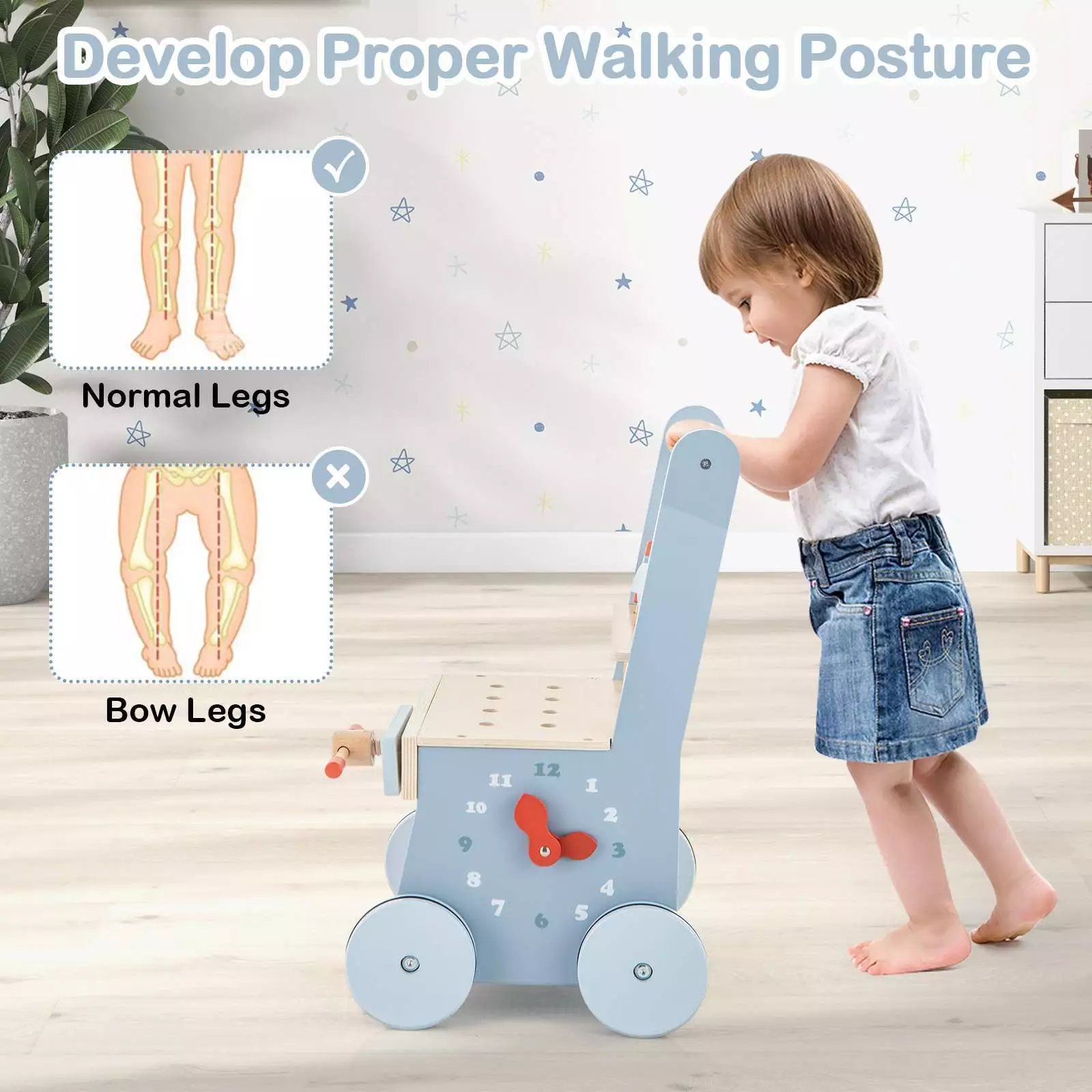 BABY JOY Wooden Baby Push Walker 2-in-1 Toddler Montessori Activity Walker - Image 5