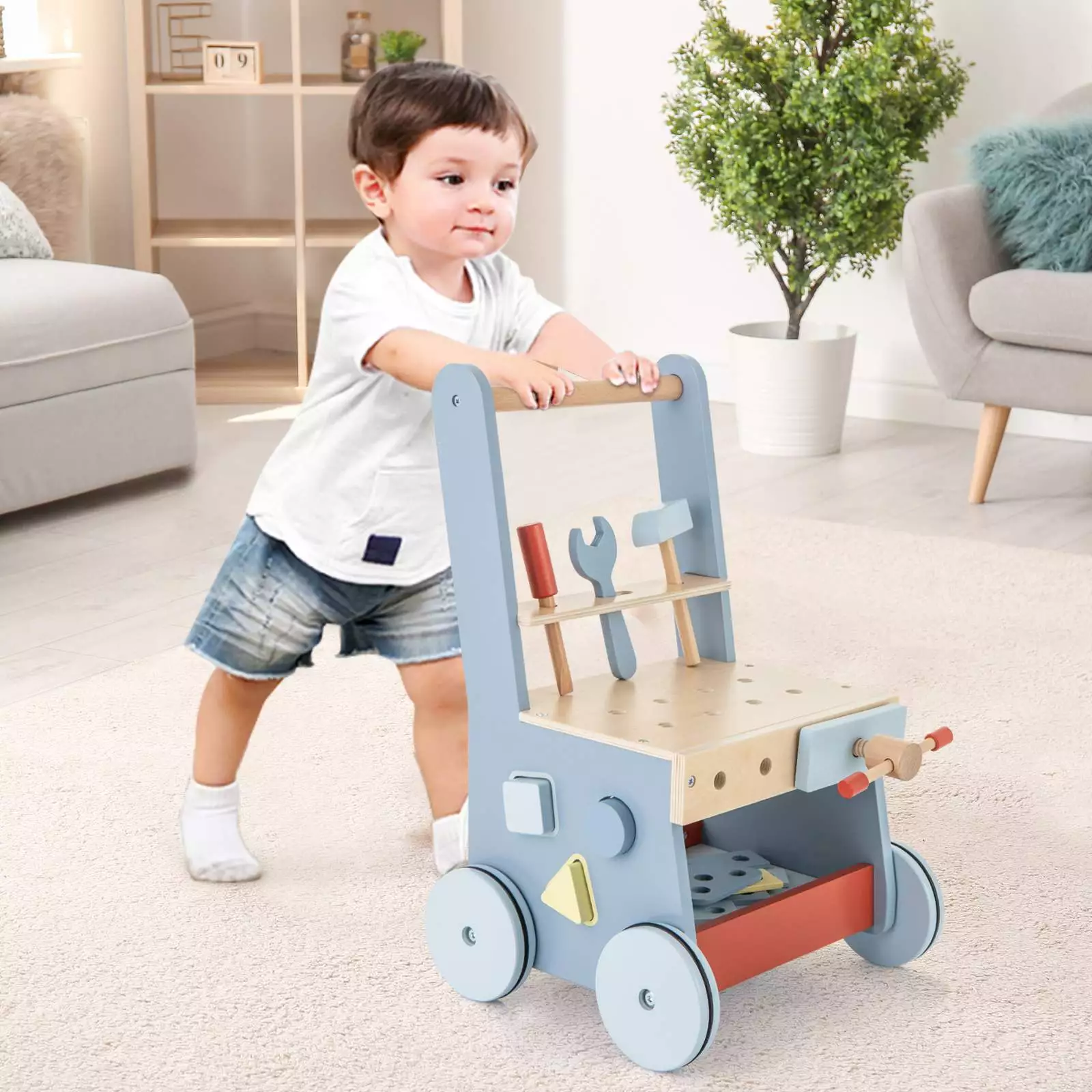 BABY JOY Wooden Baby Push Walker 2-in-1 Toddler Montessori Activity Walker - Image 9