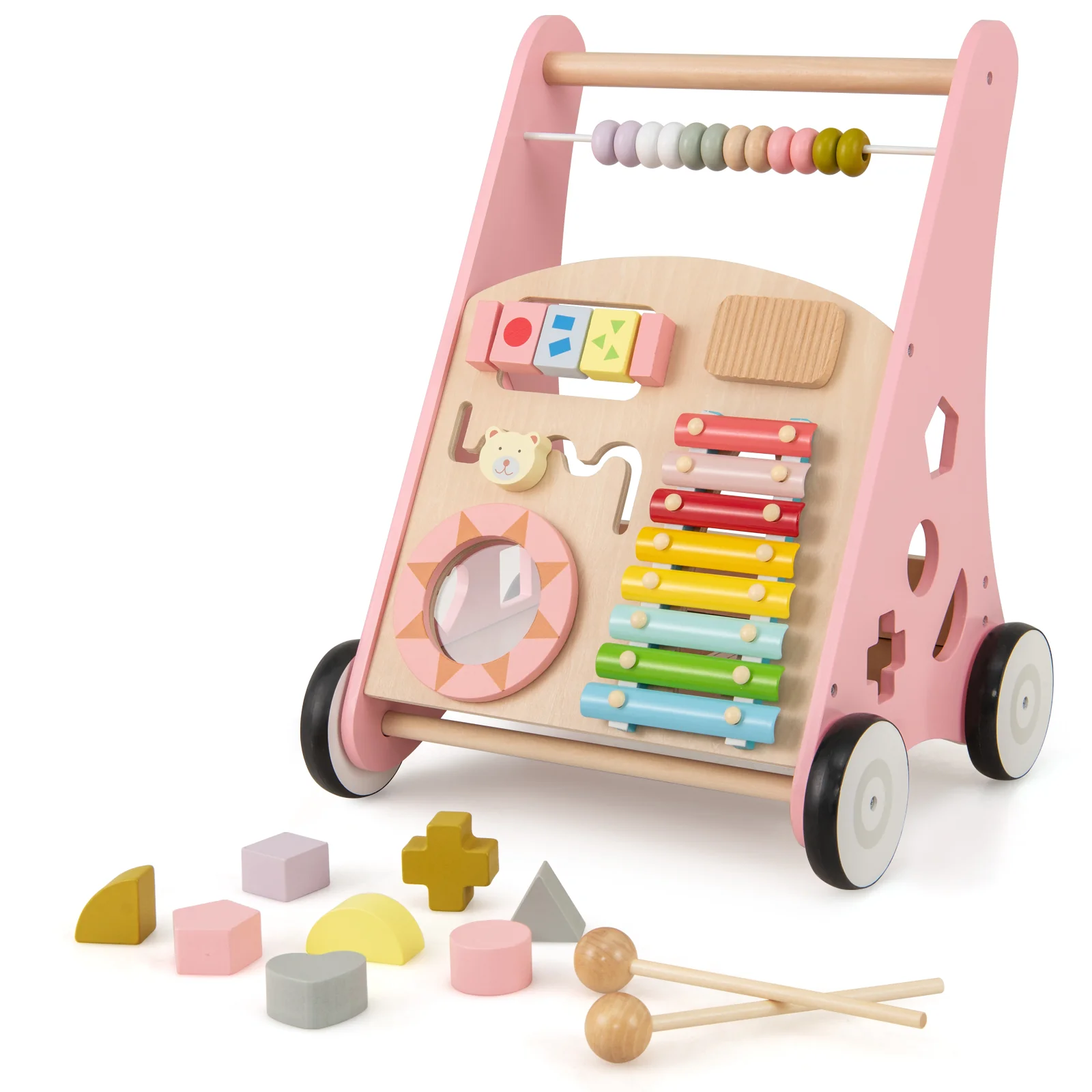 BABY JOY Wooden Baby Walker, Push and Pull Sit-to-Stand Learning Walker - Image 10