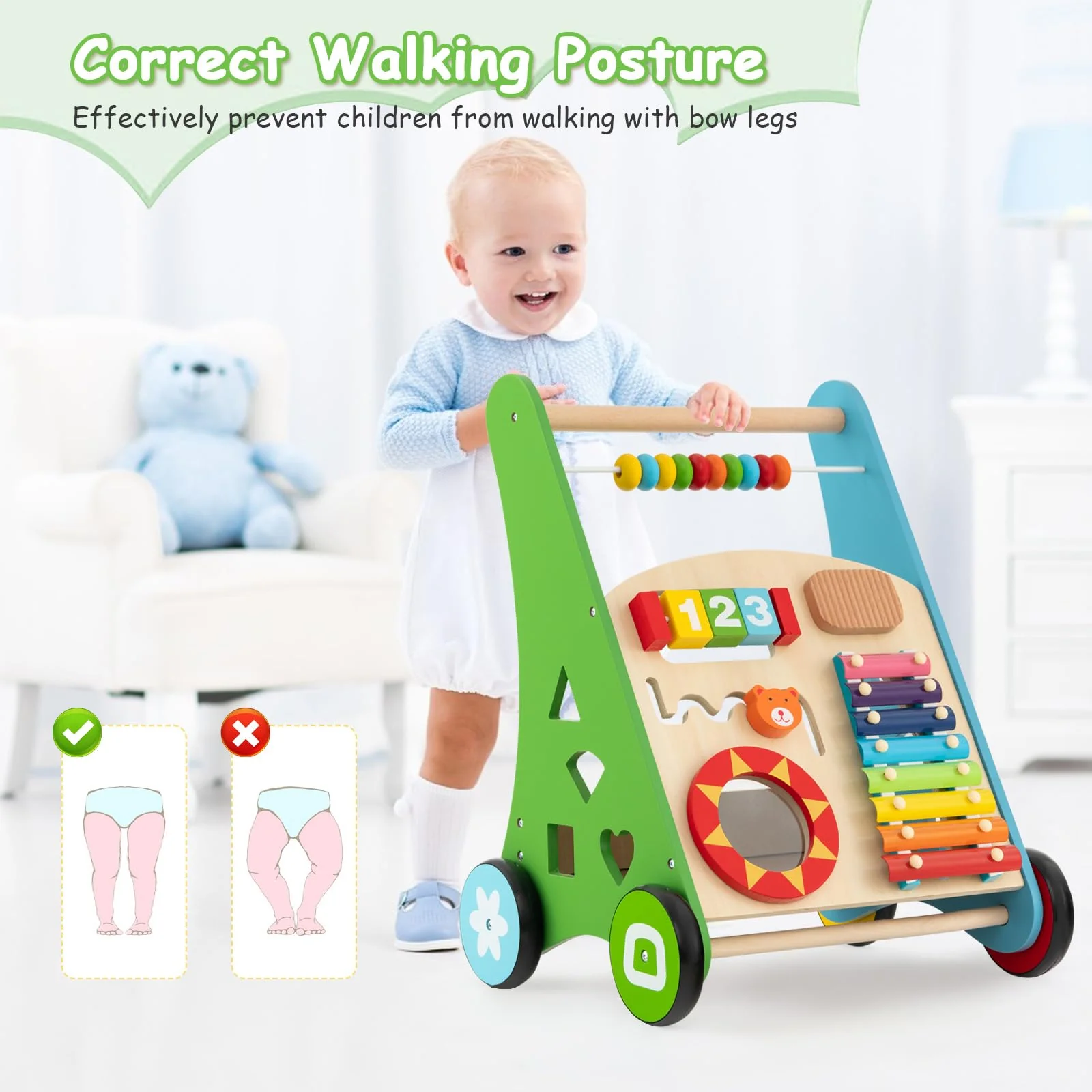 BABY JOY Wooden Baby Walker, Push and Pull Sit-to-Stand Learning Walker - Image 7