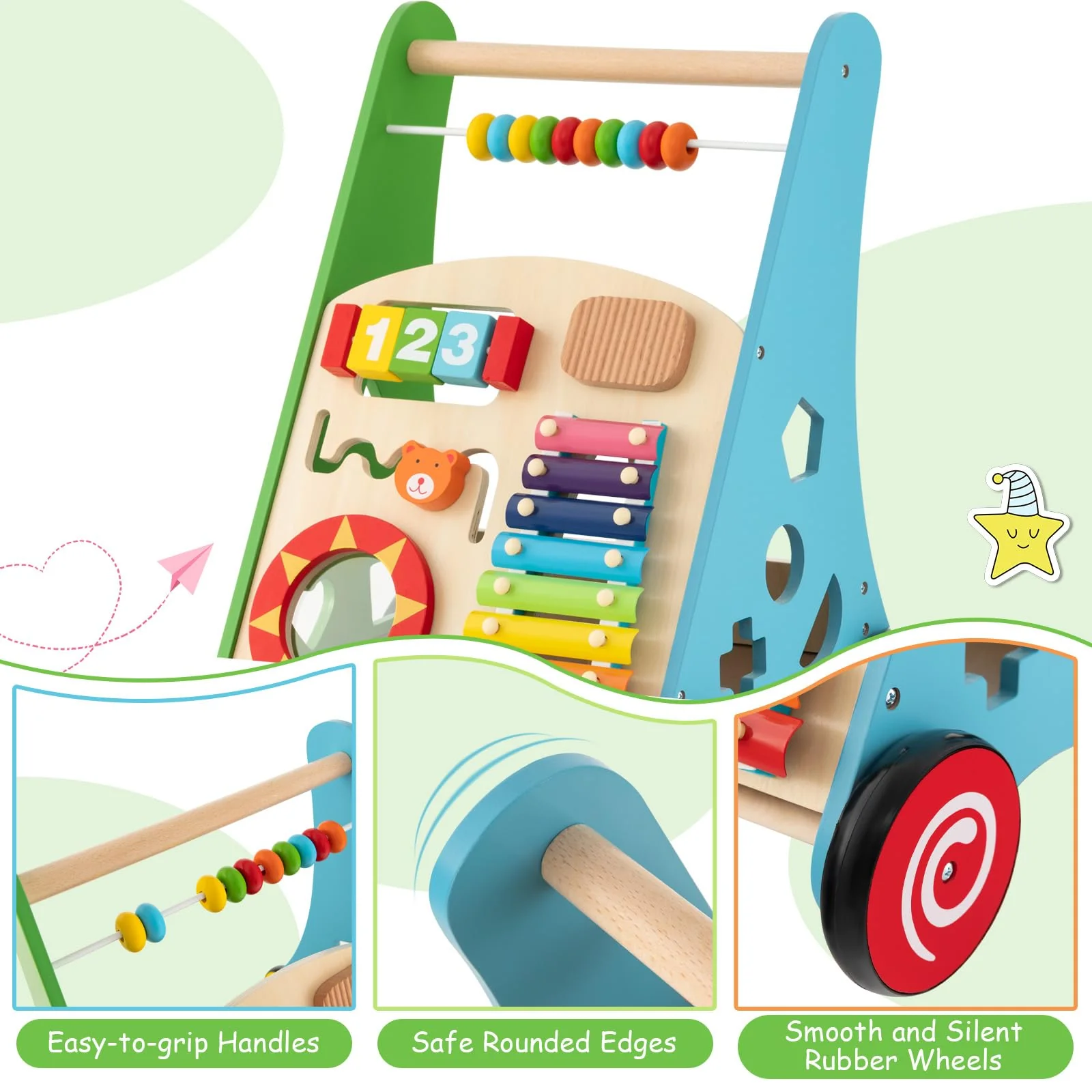 BABY JOY Wooden Baby Walker, Push and Pull Sit-to-Stand Learning Walker - Image 8