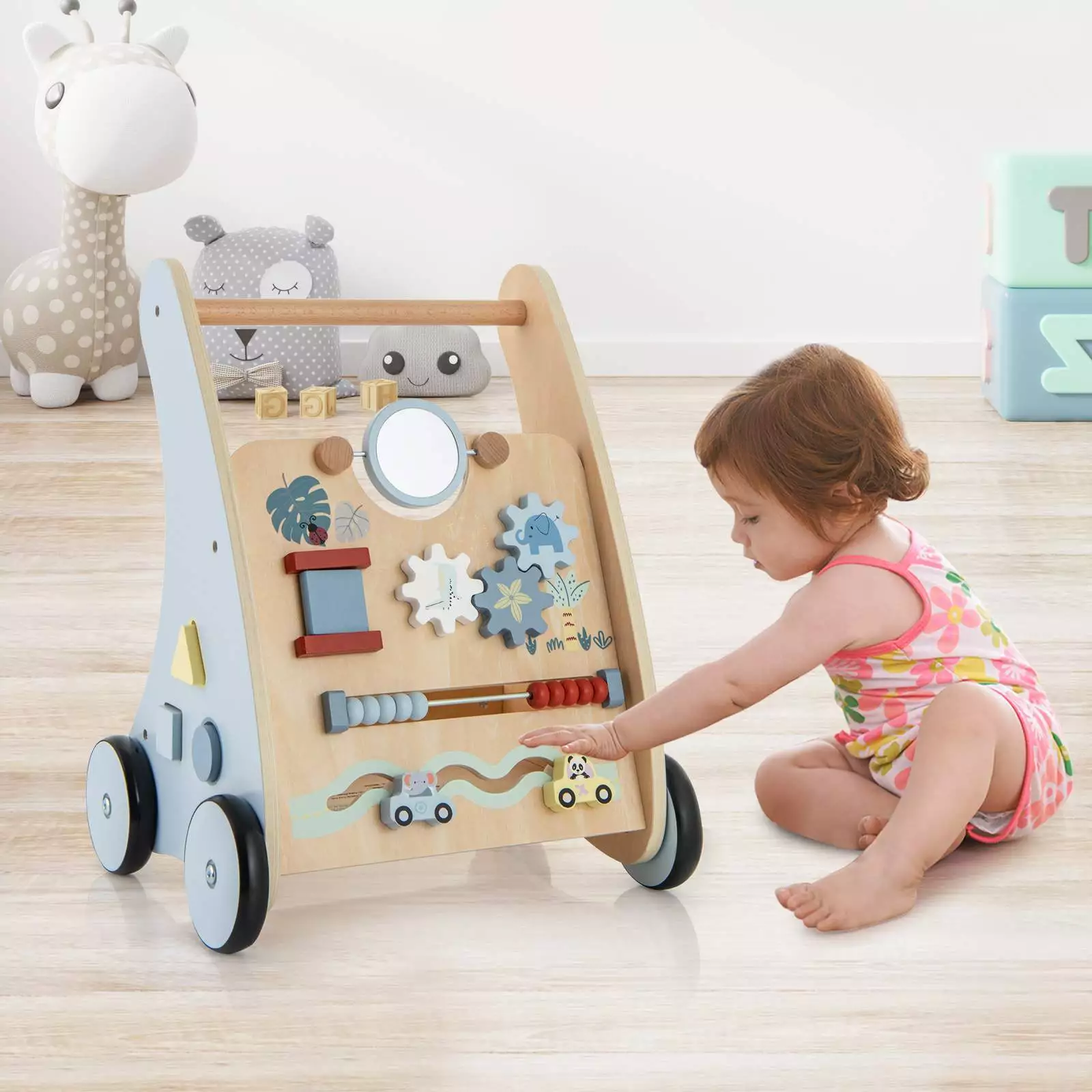 BABY JOY Wooden Baby Walker Push & Pull Walker Montessori Multi-Activity Center - Image 3