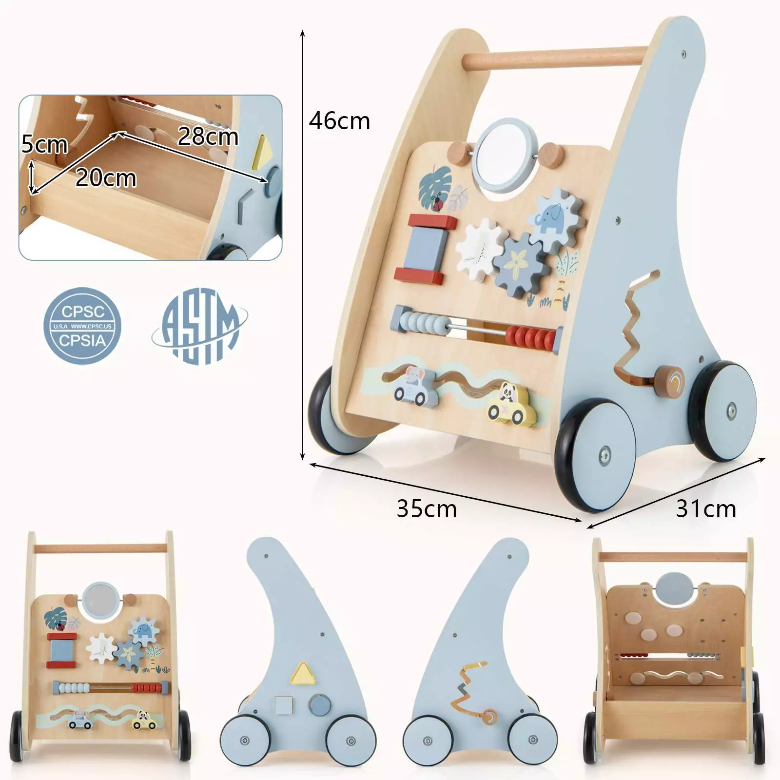 BABY JOY Wooden Baby Walker Push & Pull Walker Montessori Multi-Activity Center - Image 5