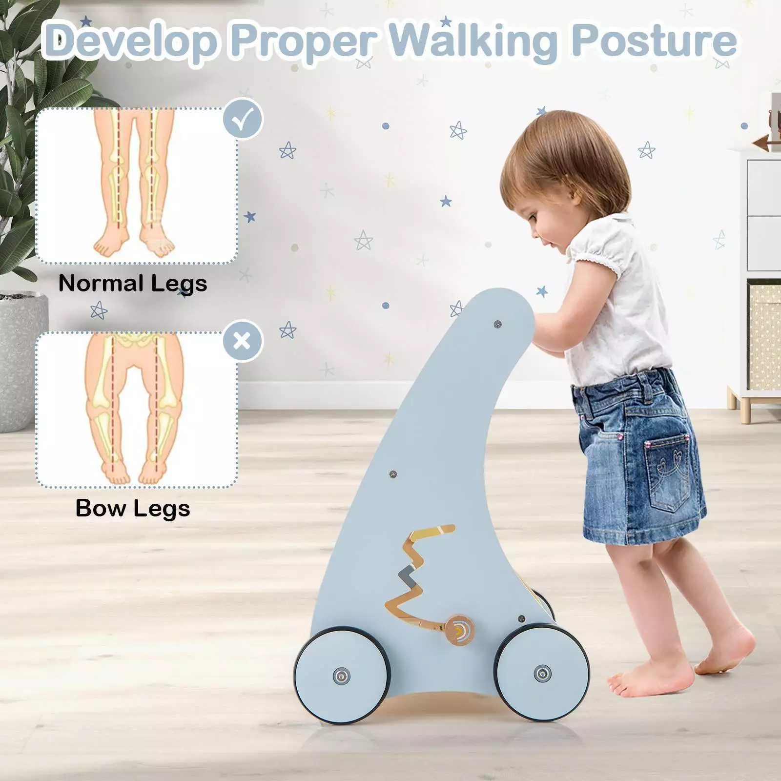BABY JOY Wooden Baby Walker Push & Pull Walker Montessori Multi-Activity Center - Image 6