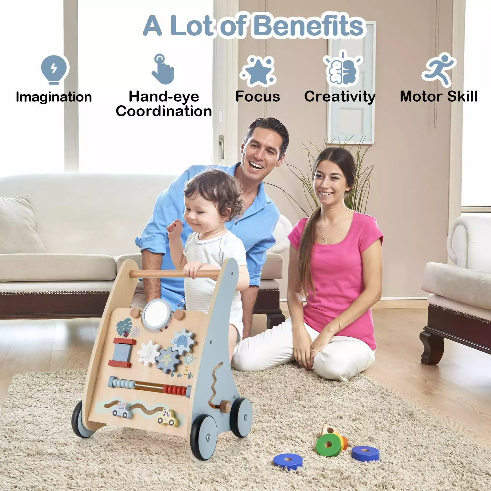 BABY JOY Wooden Baby Walker Push & Pull Walker Montessori Multi-Activity Center - Image 7