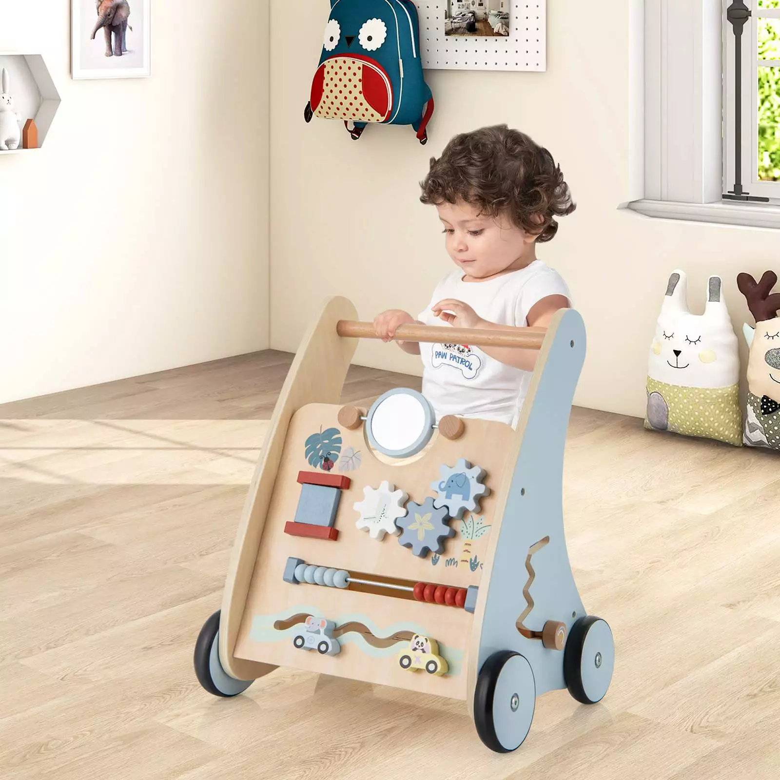 BABY JOY Wooden Baby Walker Push & Pull Walker Montessori Multi-Activity Center - Image 9