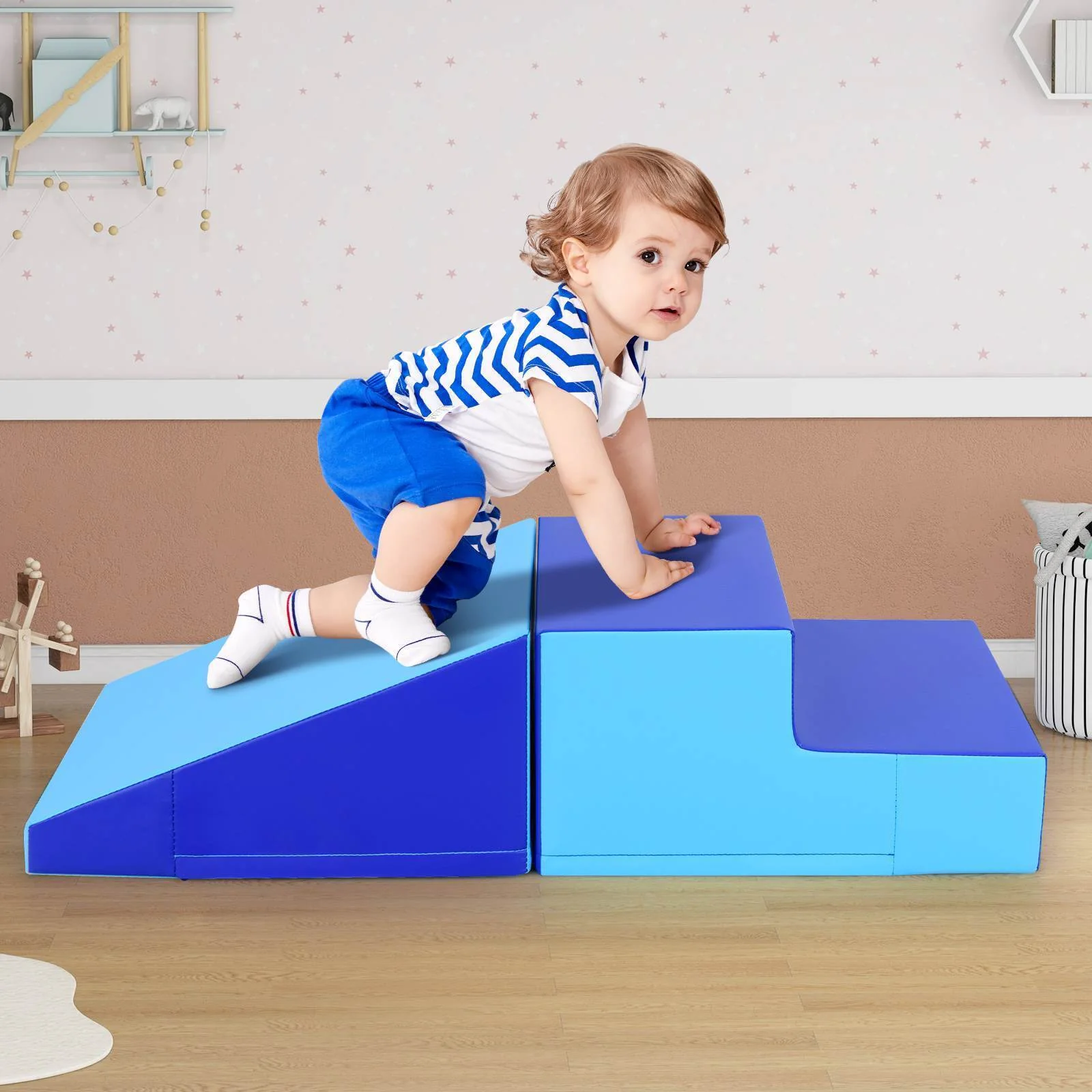 2-Piece Baby Soft Foam Block Playset Toddlers Step and Slide Climber Indoor Active Play - Image 2