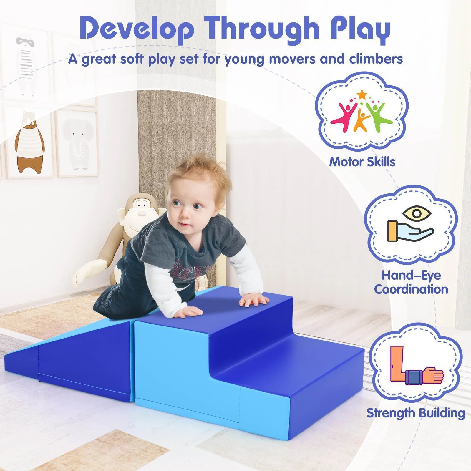 2-Piece Baby Soft Foam Block Playset Toddlers Step and Slide Climber Indoor Active Play - Image 5