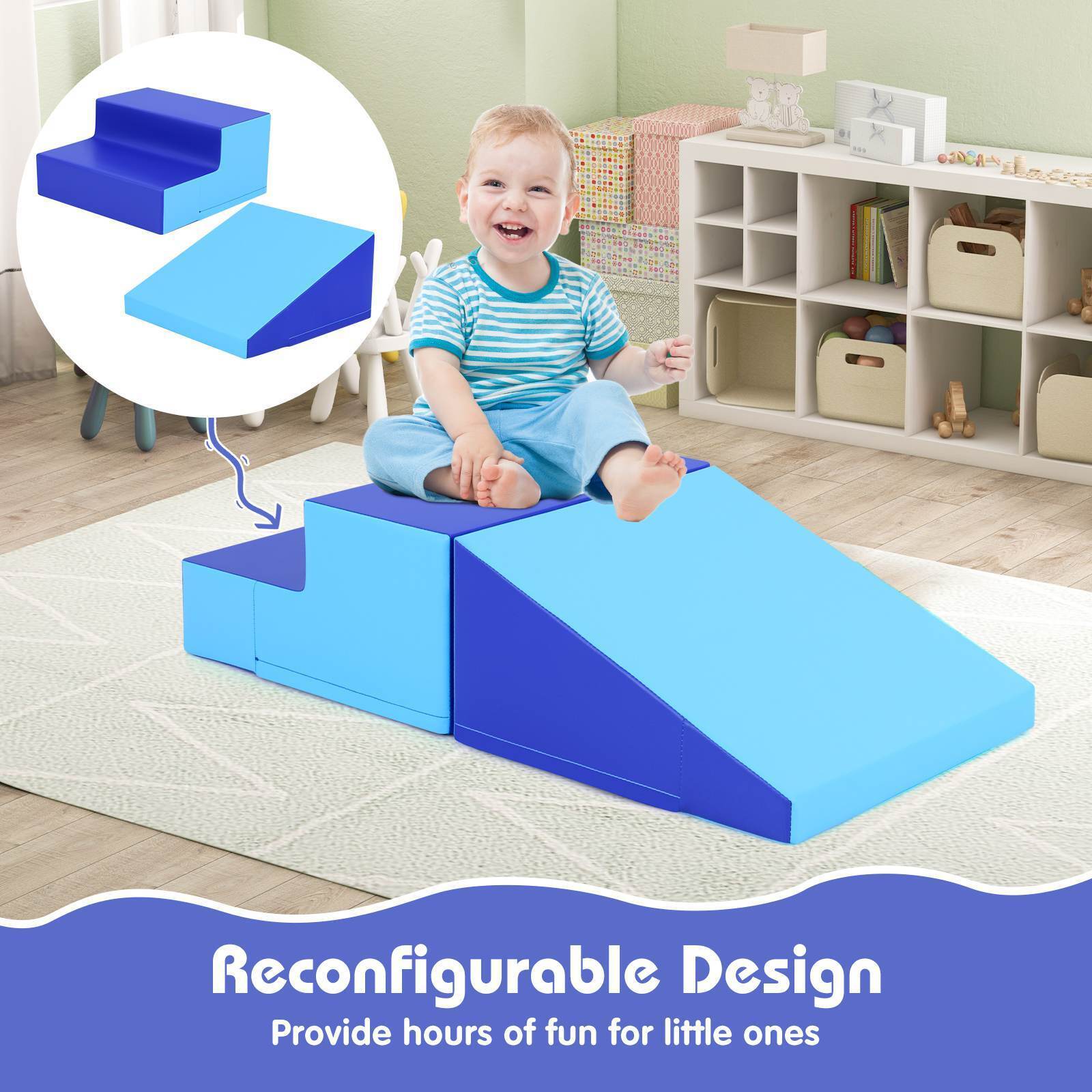 2-Piece Baby Soft Foam Block Playset Toddlers Step and Slide Climber Indoor Active Play - Image 8