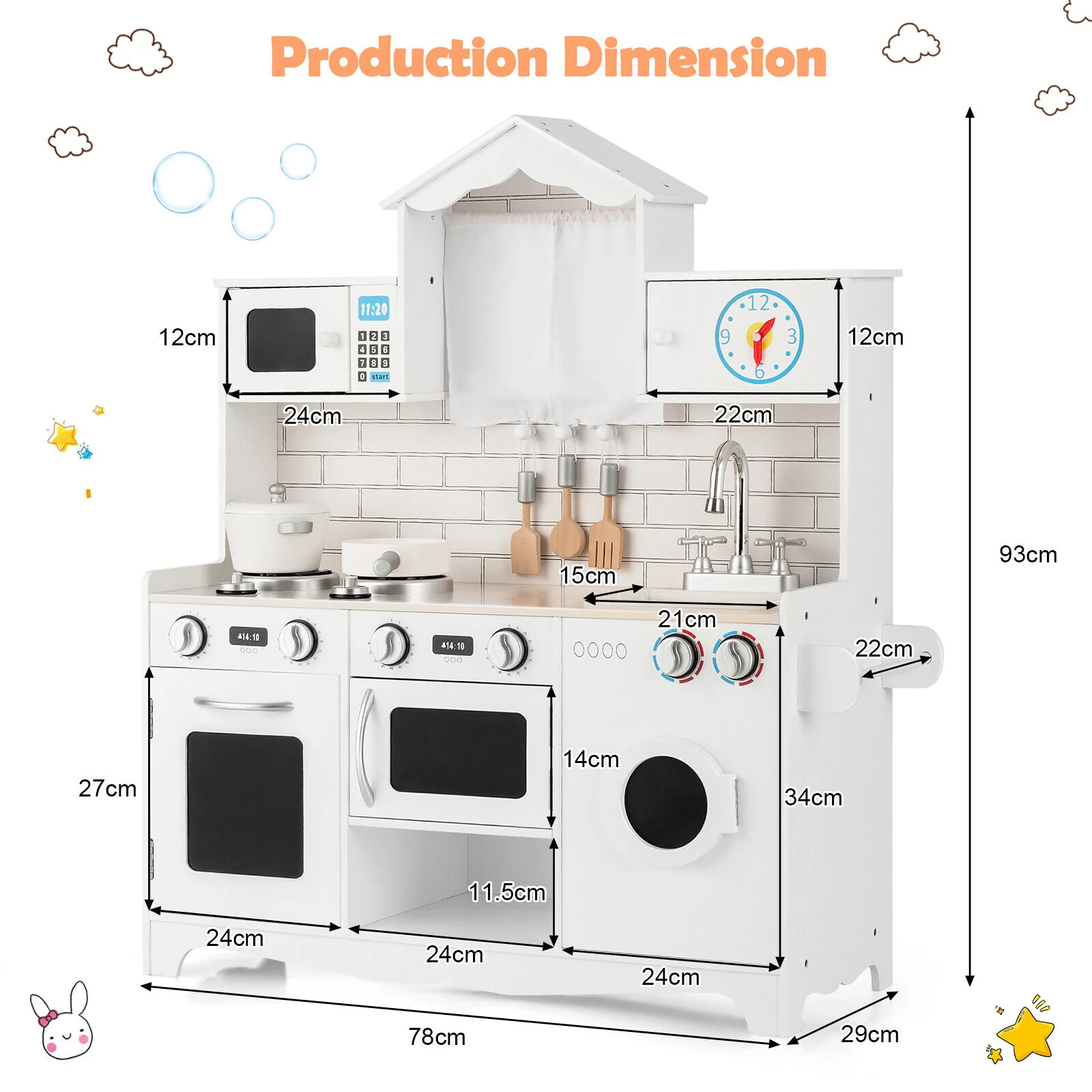 BABYJOY Kids Play Kitchen Wooden Cooking Pretend Playset Cookware - Image 4