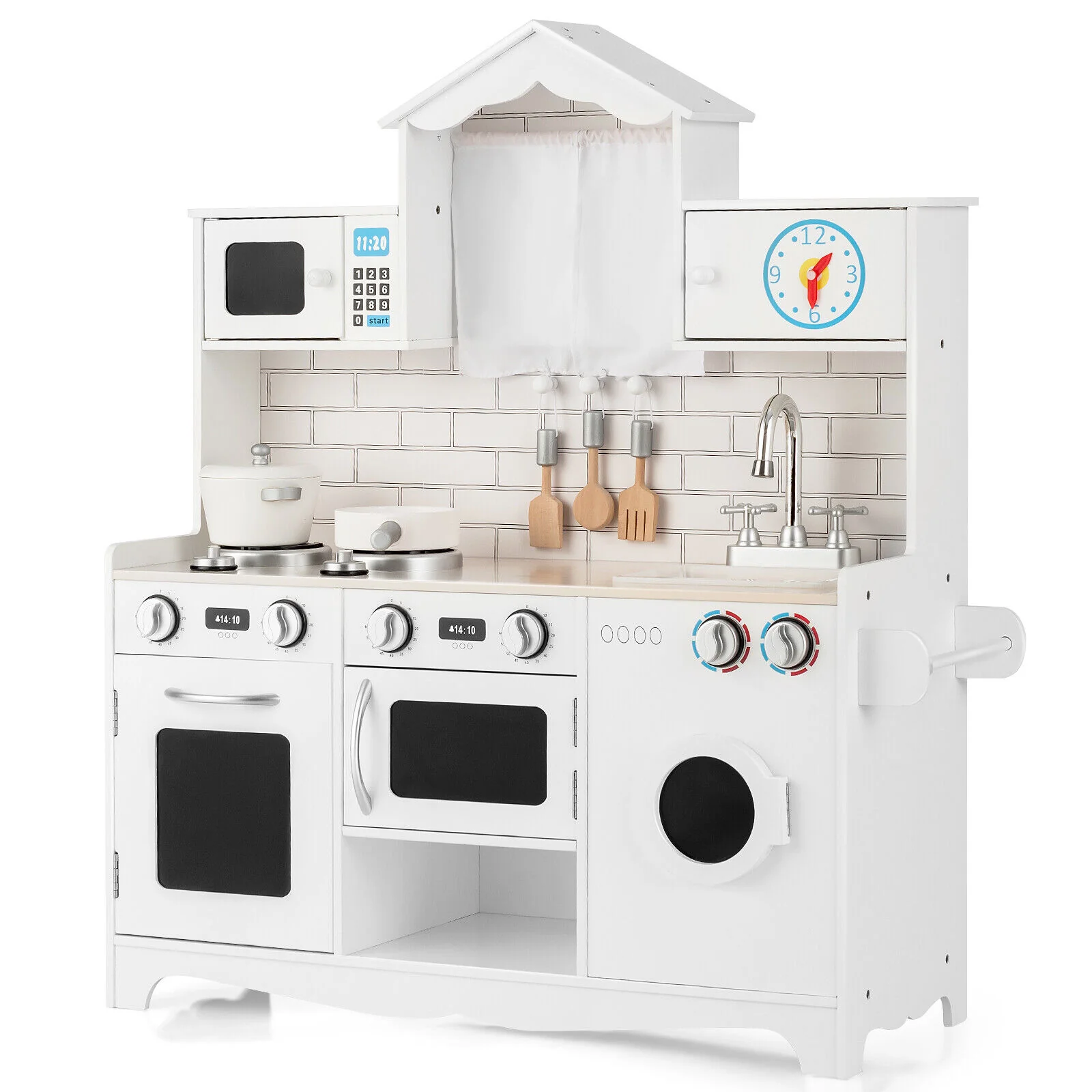 BABYJOY Kids Play Kitchen Wooden Cooking Pretend Playset Cookware - Image 8