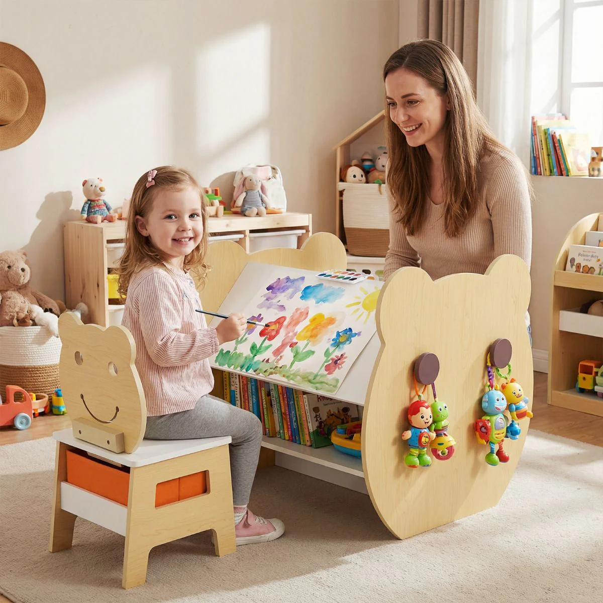 Bear Themed Kids Art Table and Chair Set - Image 2