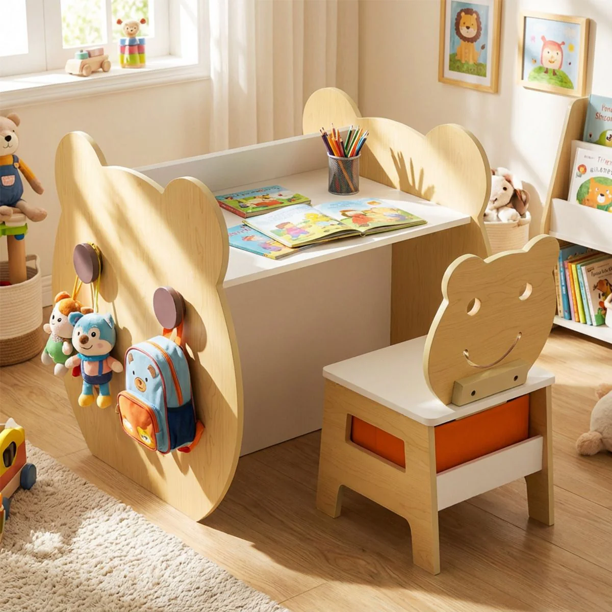 Bear Themed Kids Art Table and Chair Set - Image 3