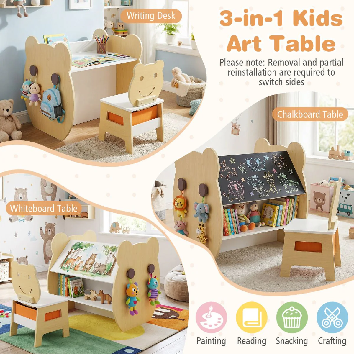 Bear Themed Kids Art Table and Chair Set - Image 5
