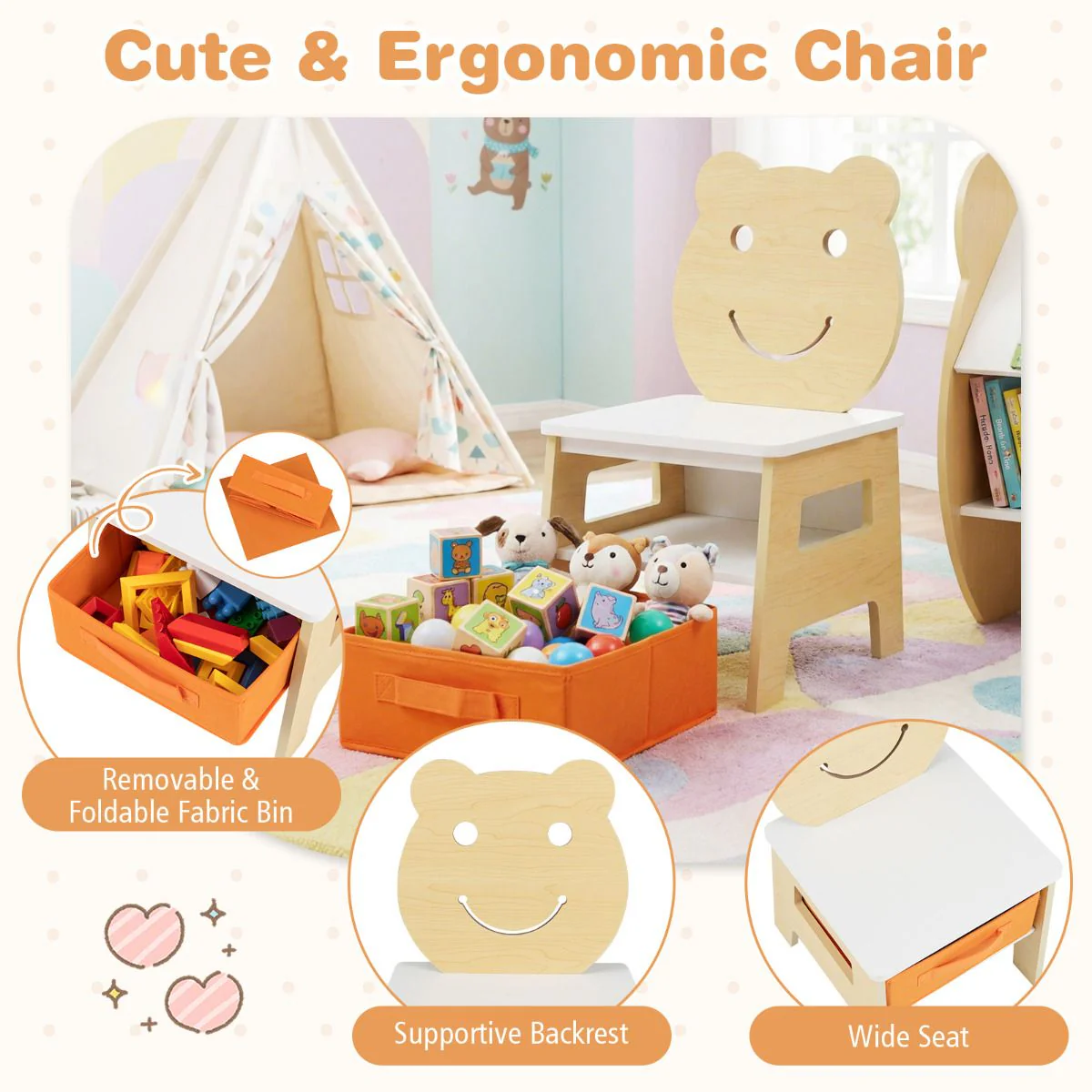 Bear Themed Kids Art Table and Chair Set - Image 8
