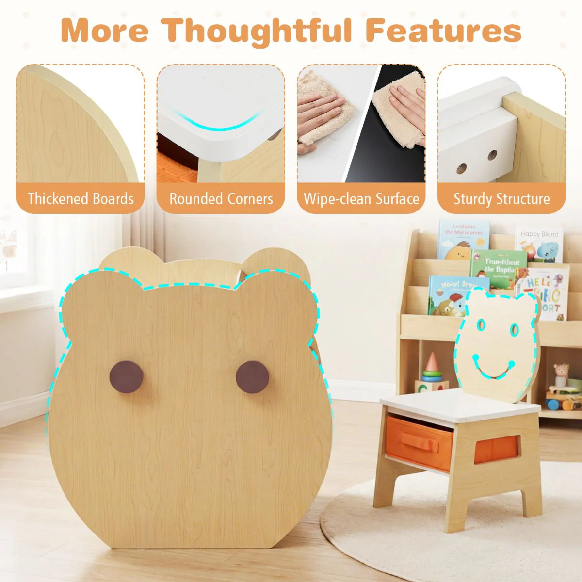 Bear Themed Kids Art Table and Chair Set - Image 9