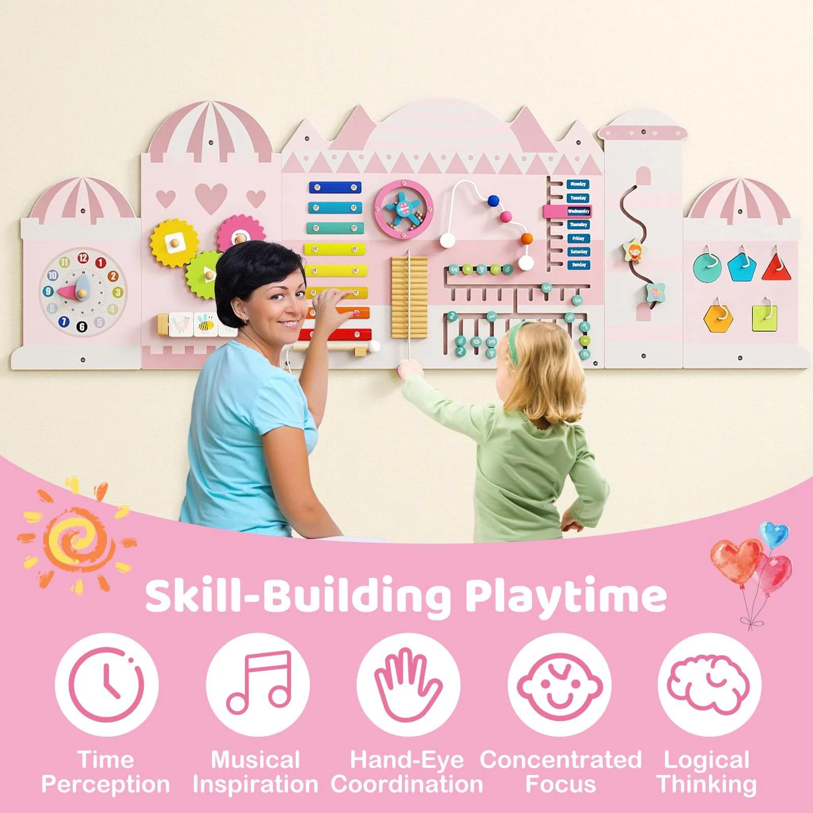 Castle Activity Wall Busy Board Panels 11-in-1 Montessori Wooden Sensory Board - Image 4
