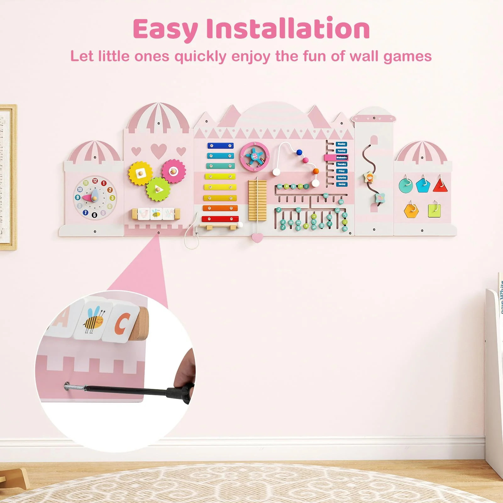 Castle Activity Wall Busy Board Panels 11-in-1 Montessori Wooden Sensory Board - Image 6