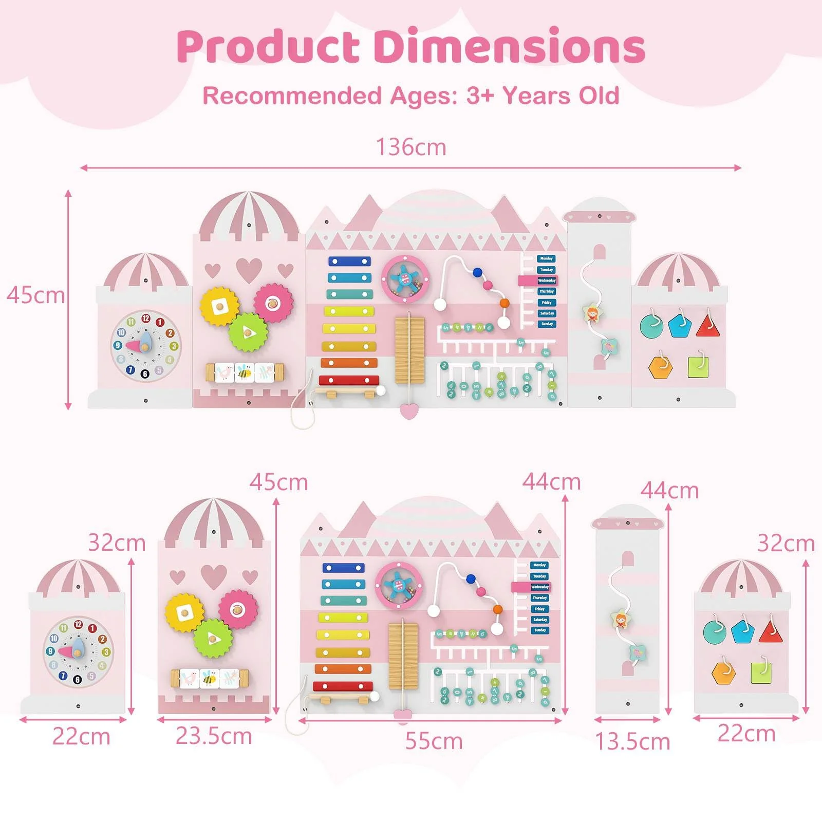 Castle Activity Wall Busy Board Panels 11-in-1 Montessori Wooden Sensory Board - Image 7