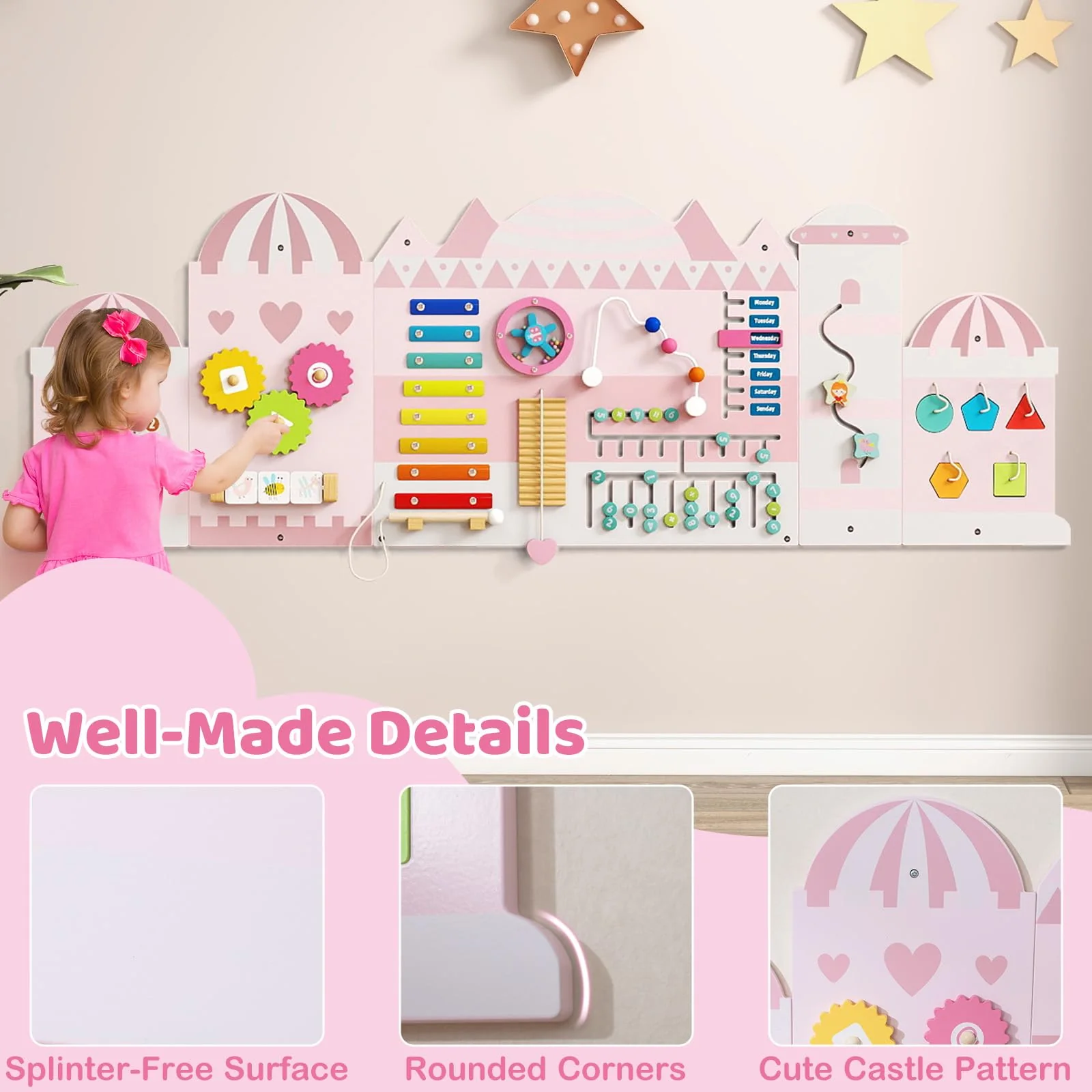 Castle Activity Wall Busy Board Panels 11-in-1 Montessori Wooden Sensory Board - Image 8