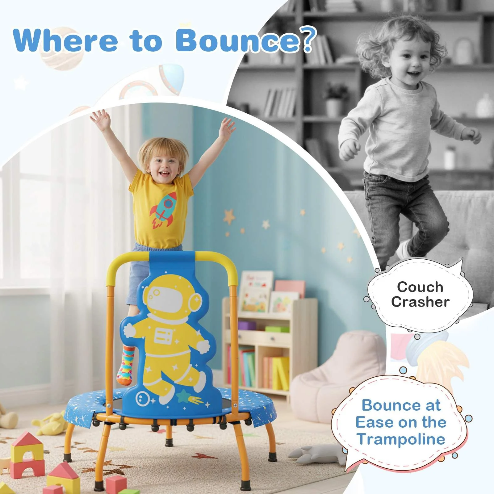 Children Trampoline with Foam Handle and Safety Cover for Toddlers - Image 4