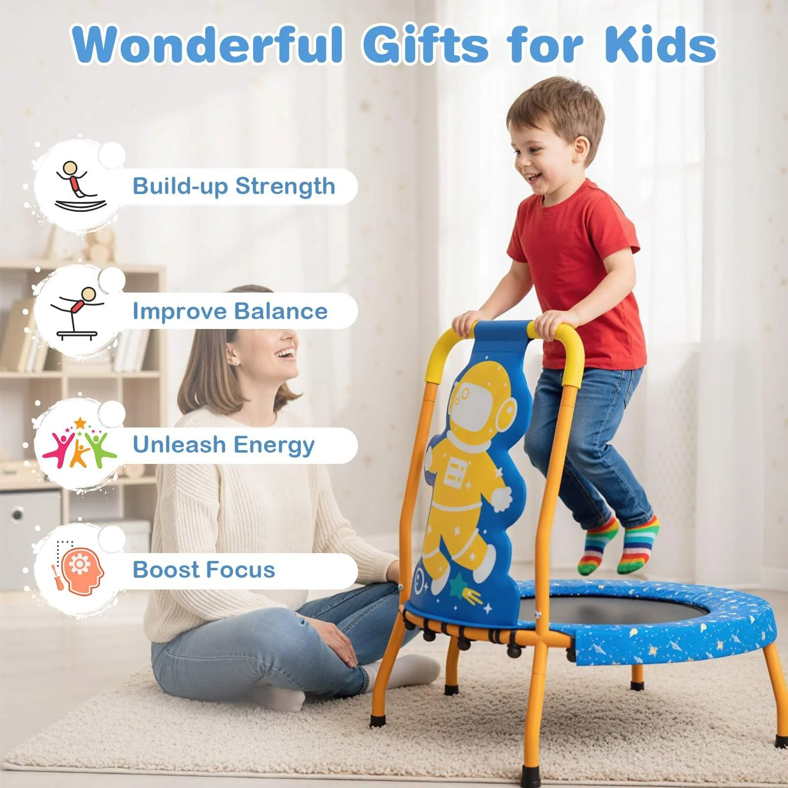 Children Trampoline with Foam Handle and Safety Cover for Toddlers - Image 5