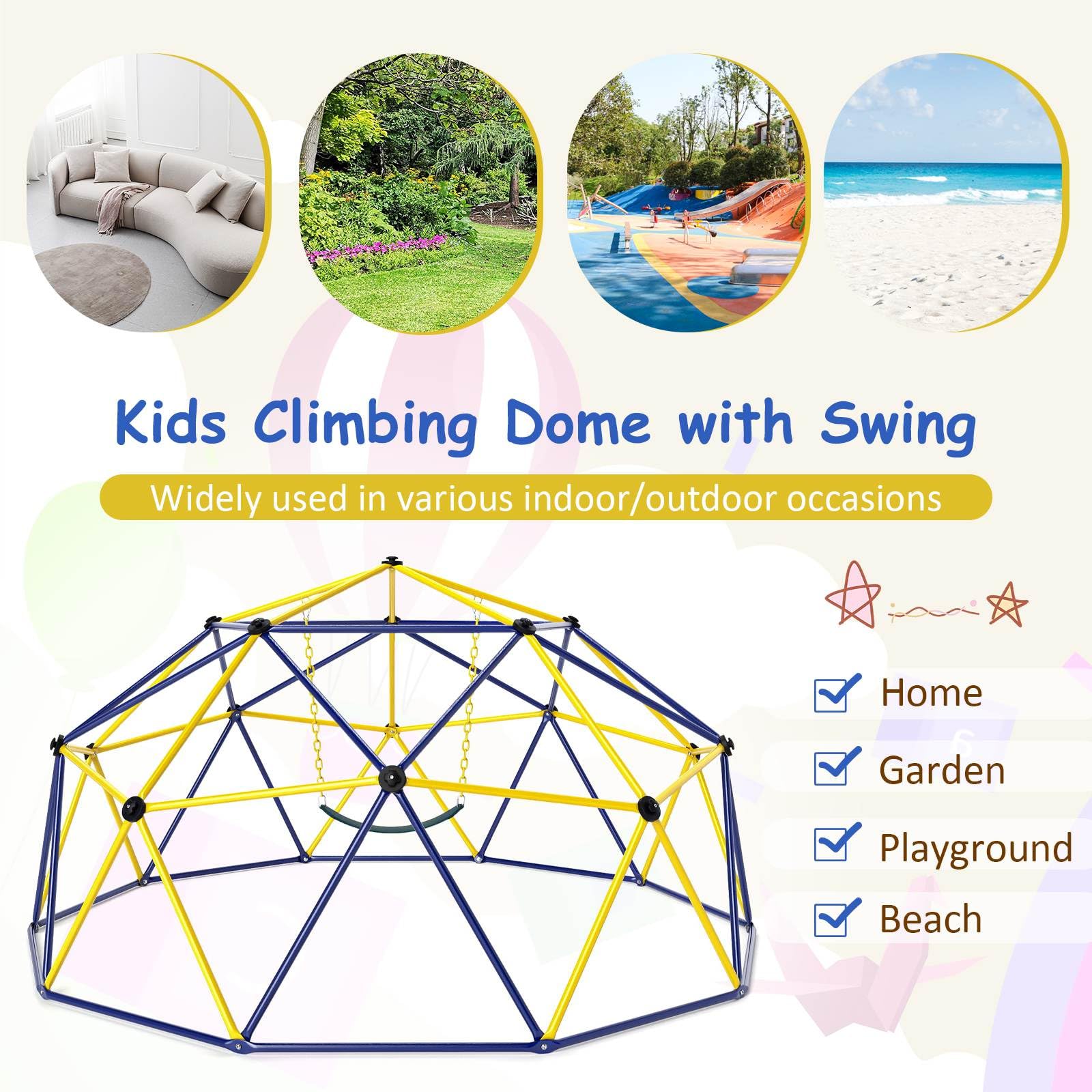 Climbing Dome with Swing, 10FT Kids Jungle Gym Monkey Bar Climbing Toys for Outdoor, Holds up to 363 KG - Image 4