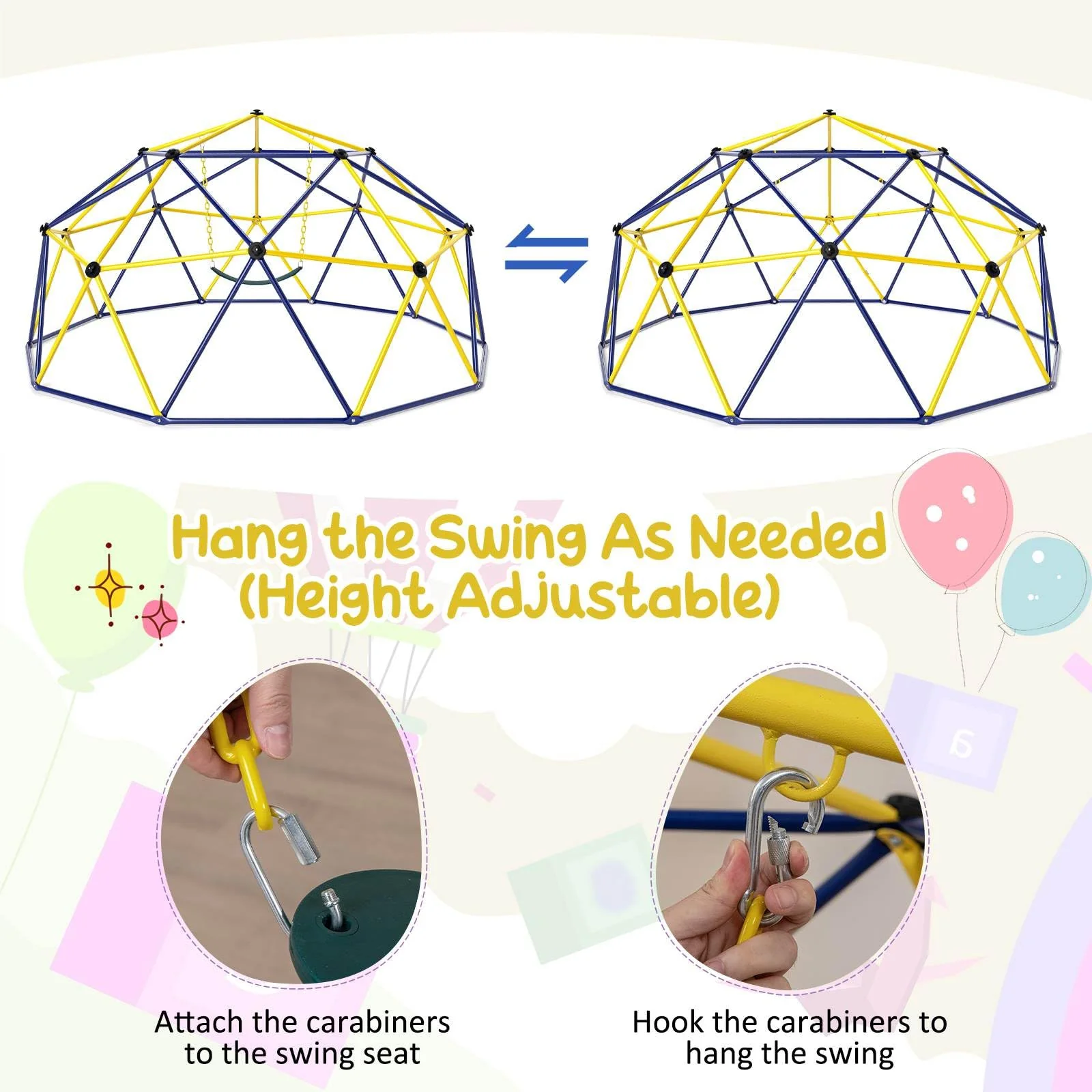 Climbing Dome with Swing, 10FT Kids Jungle Gym Monkey Bar Climbing Toys for Outdoor, Holds up to 363 KG - Image 6