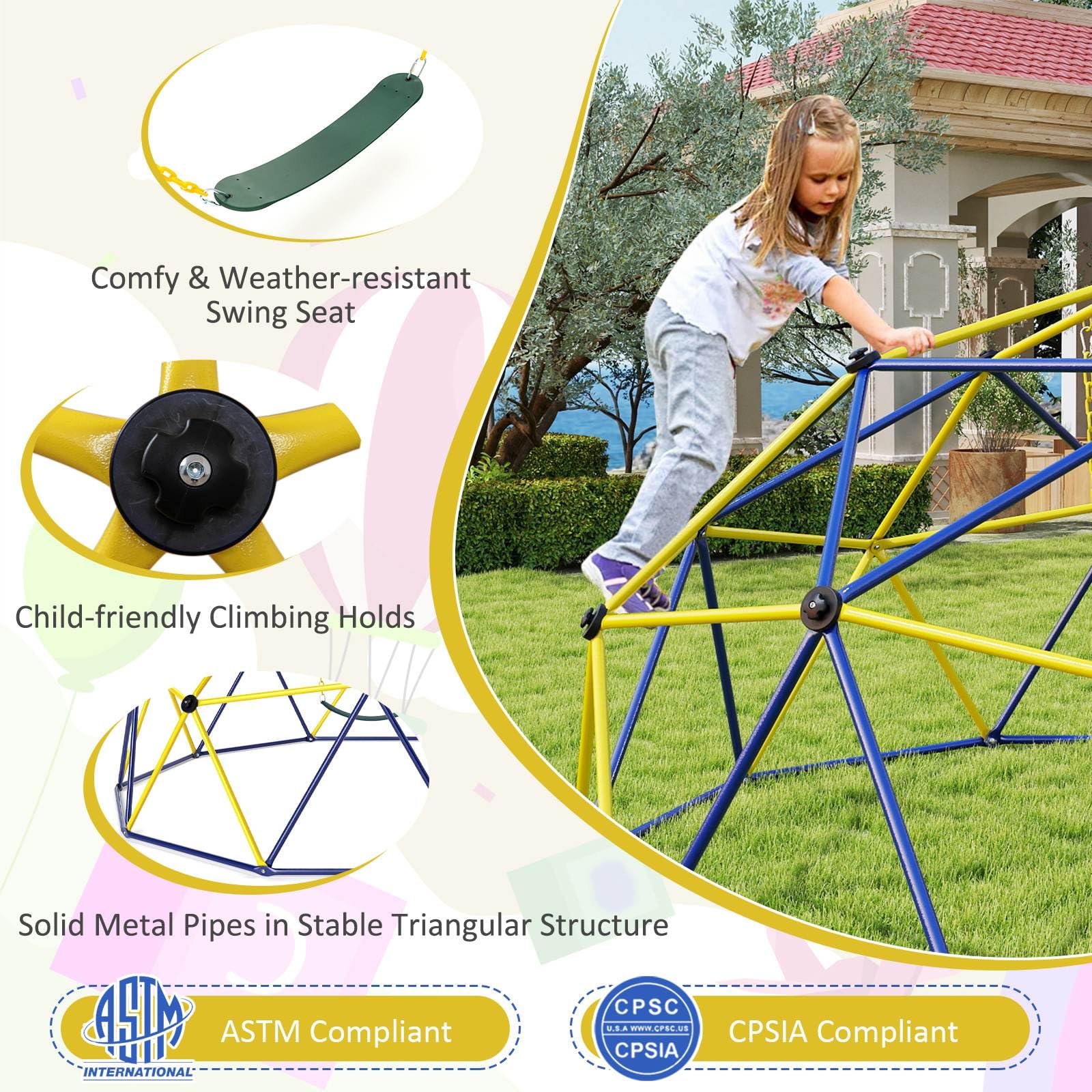 Climbing Dome with Swing, 10FT Kids Jungle Gym Monkey Bar Climbing Toys for Outdoor, Holds up to 363 KG - Image 8